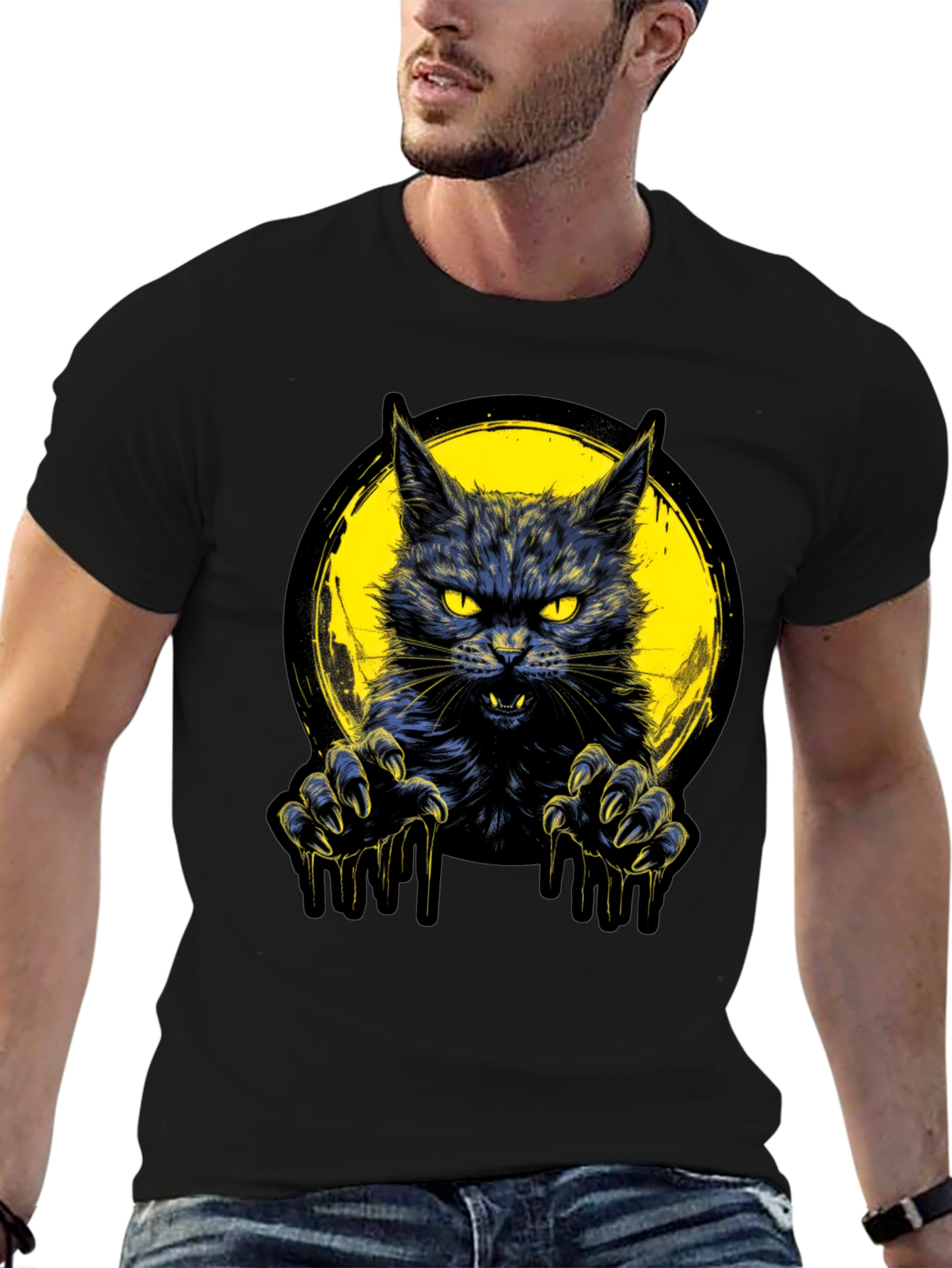 Mens Black Cat Graphic T-Shirt