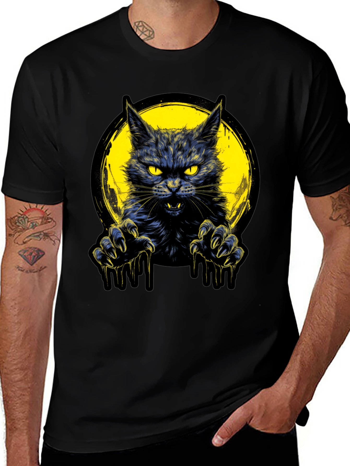 Mens Black Cat Graphic T-Shirt
