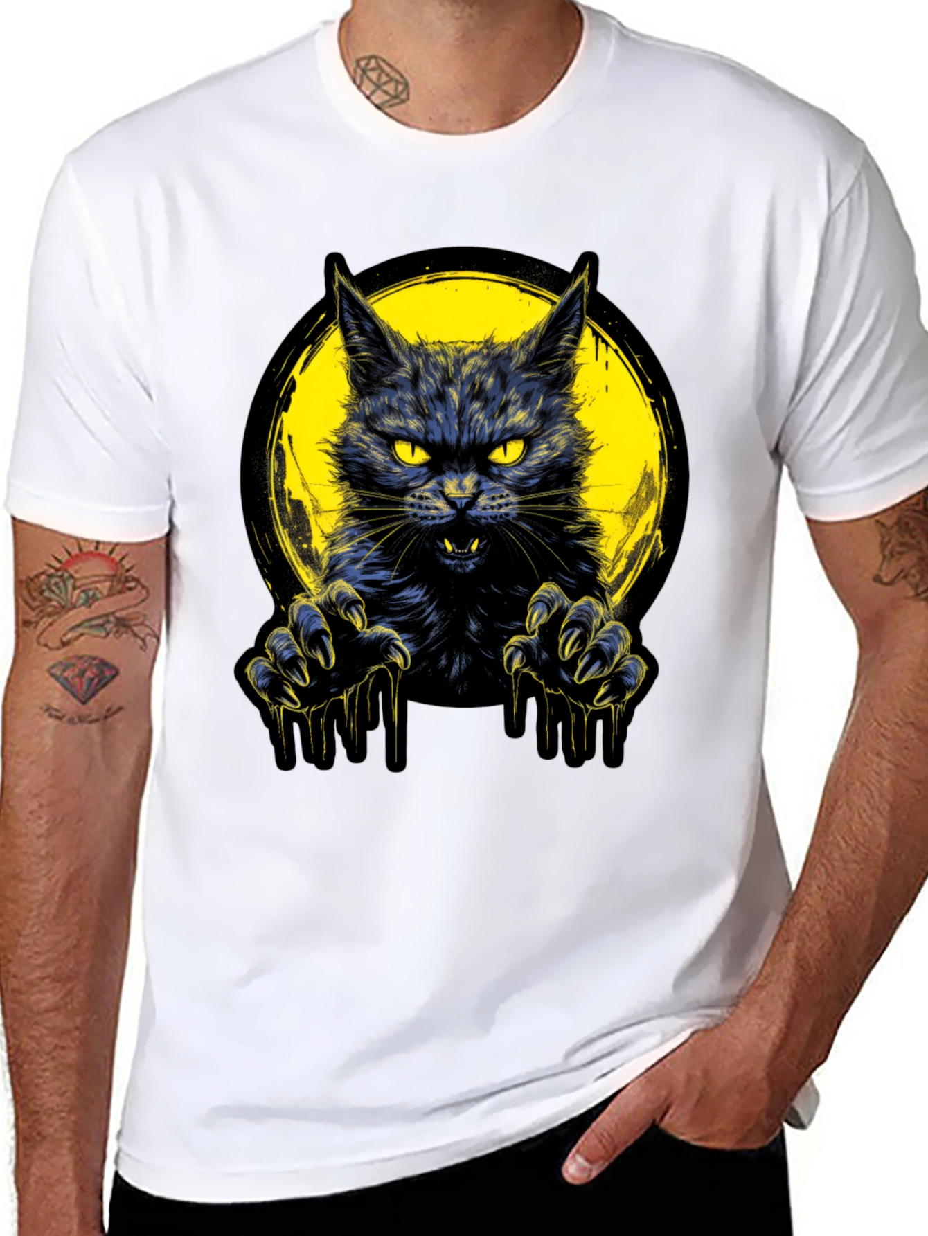 Mens Black Cat Graphic T-Shirt