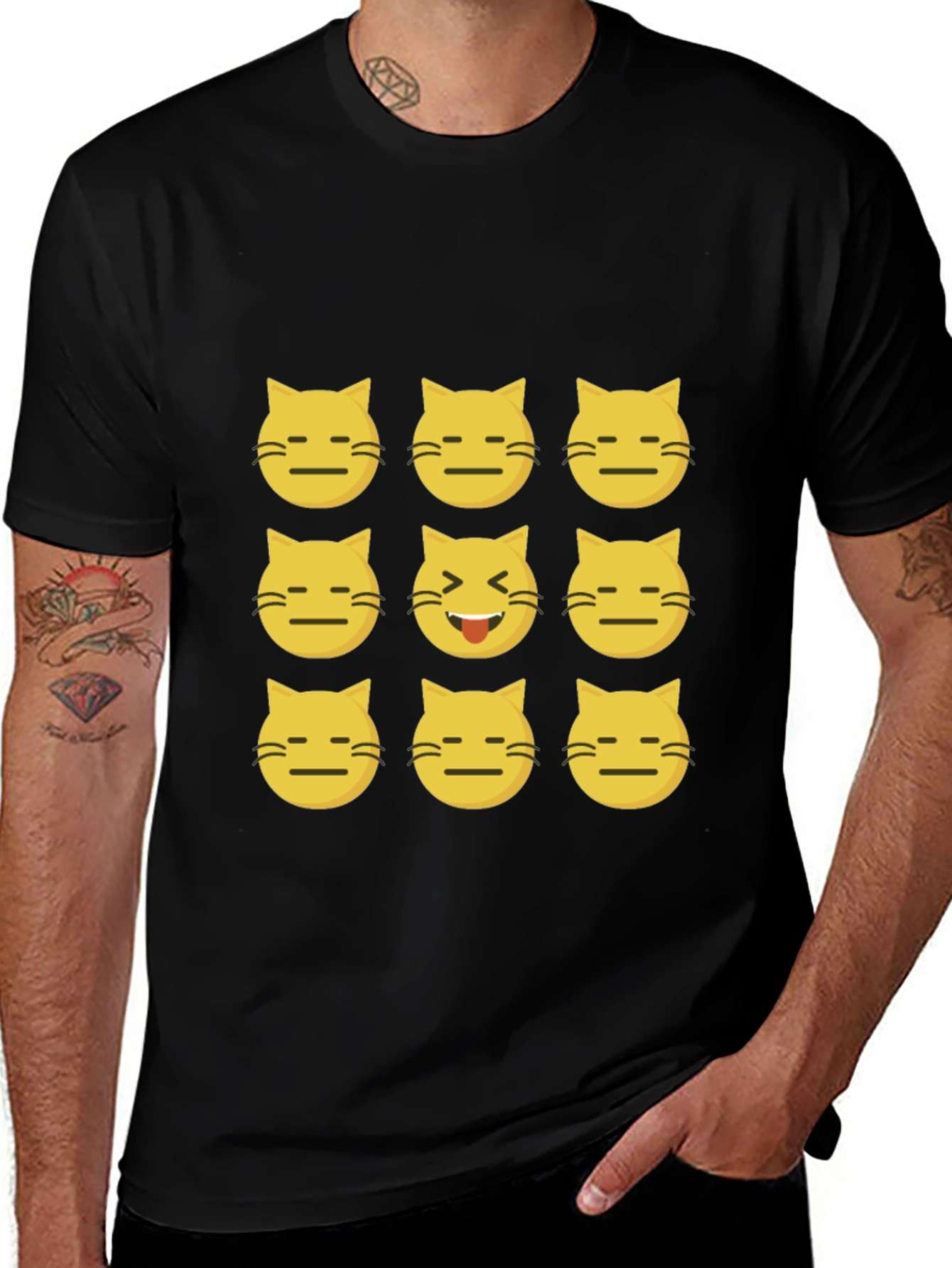Emoji Cat Black T-Shirt
