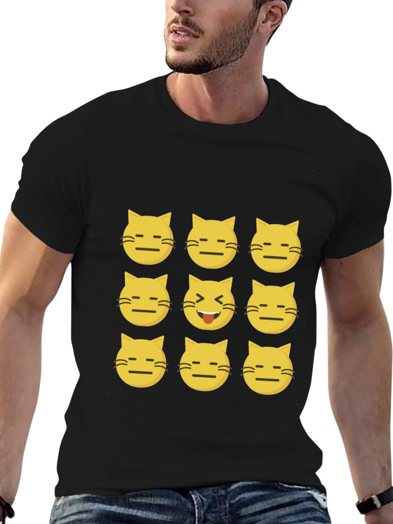 Emoji Cat Black T-Shirt
