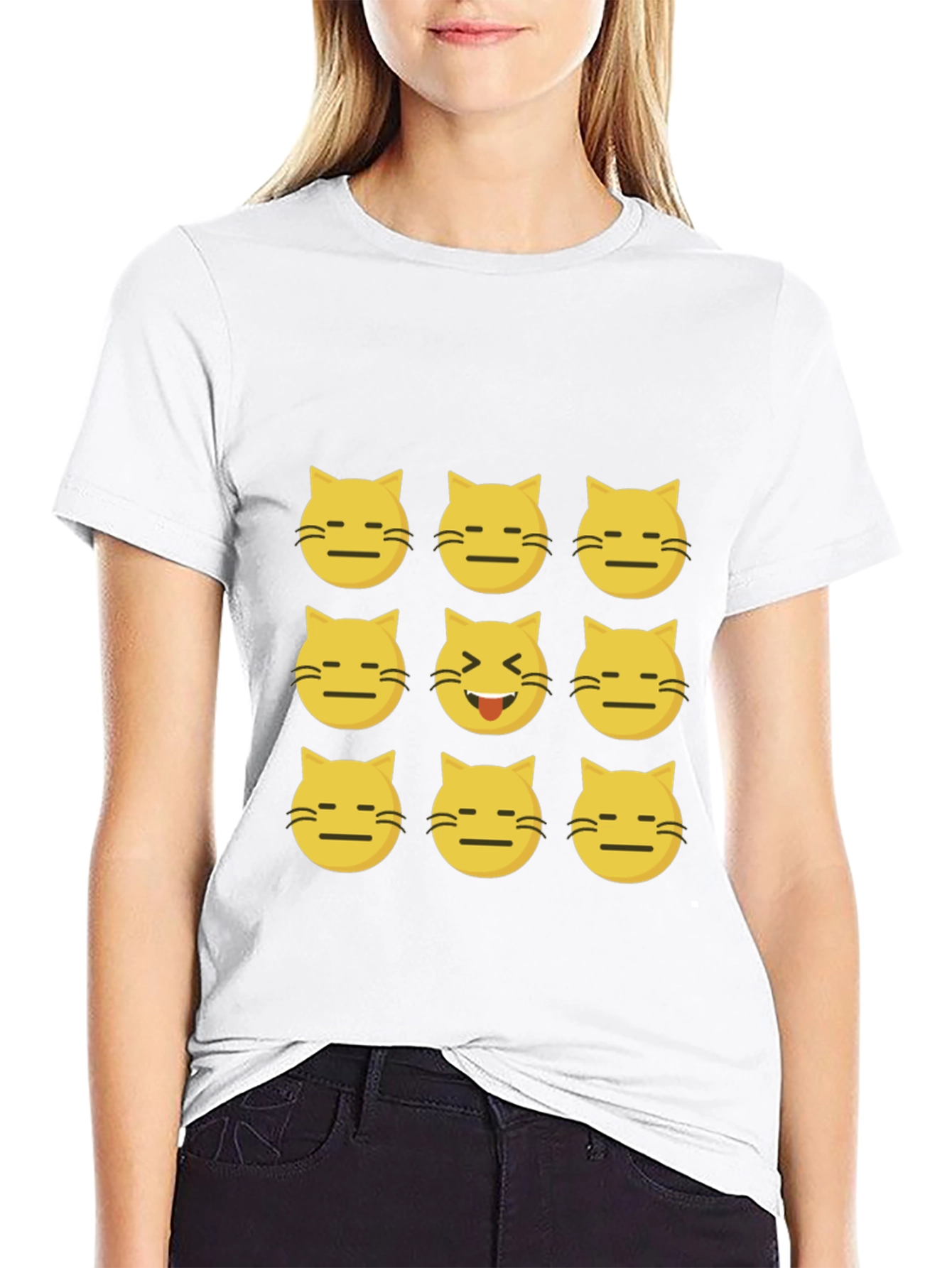 Emoji Cat Black T-Shirt
