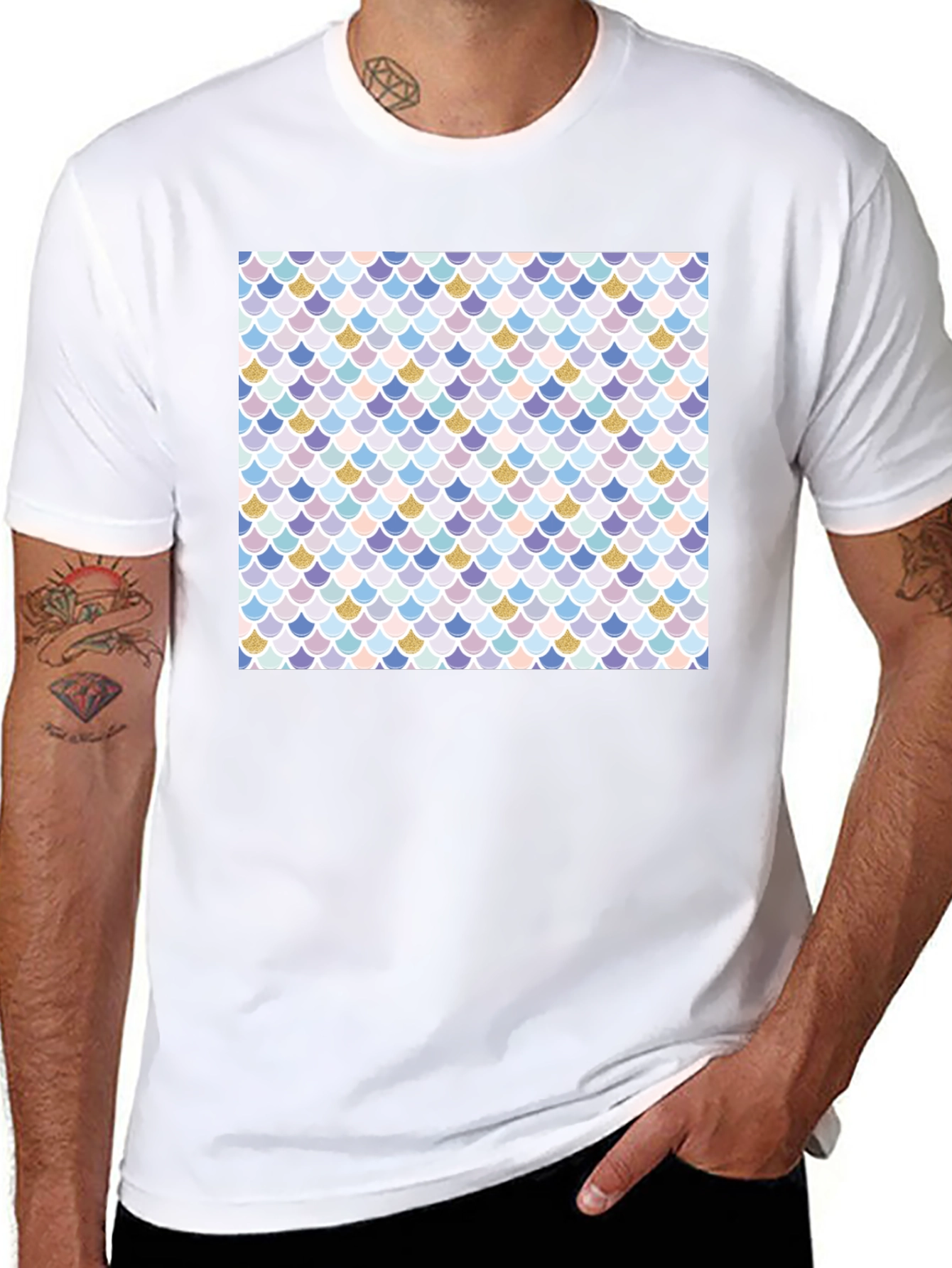 Mermaid Scale Print Black T-Shirt