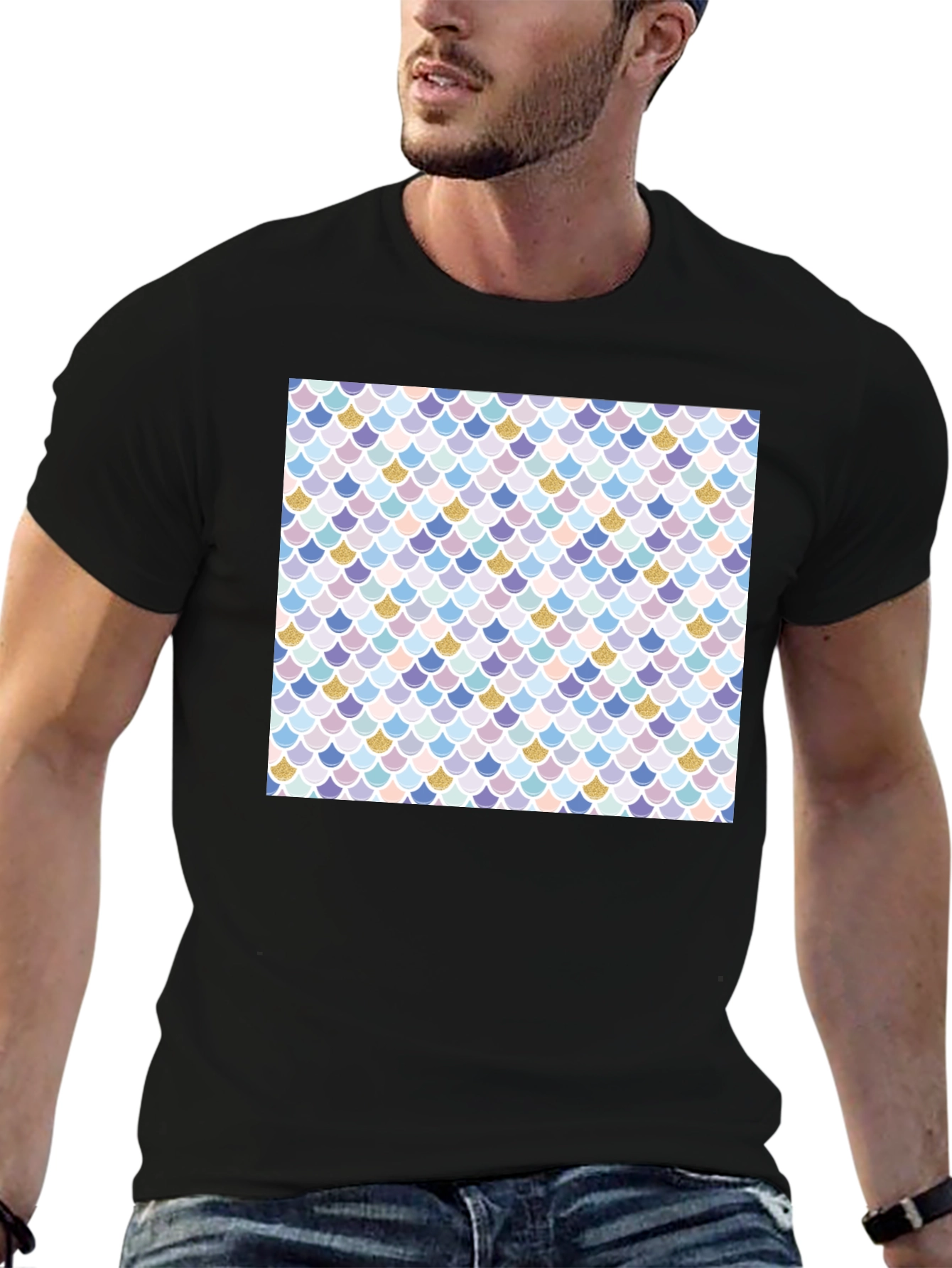 Mermaid Scale Print Black T-Shirt