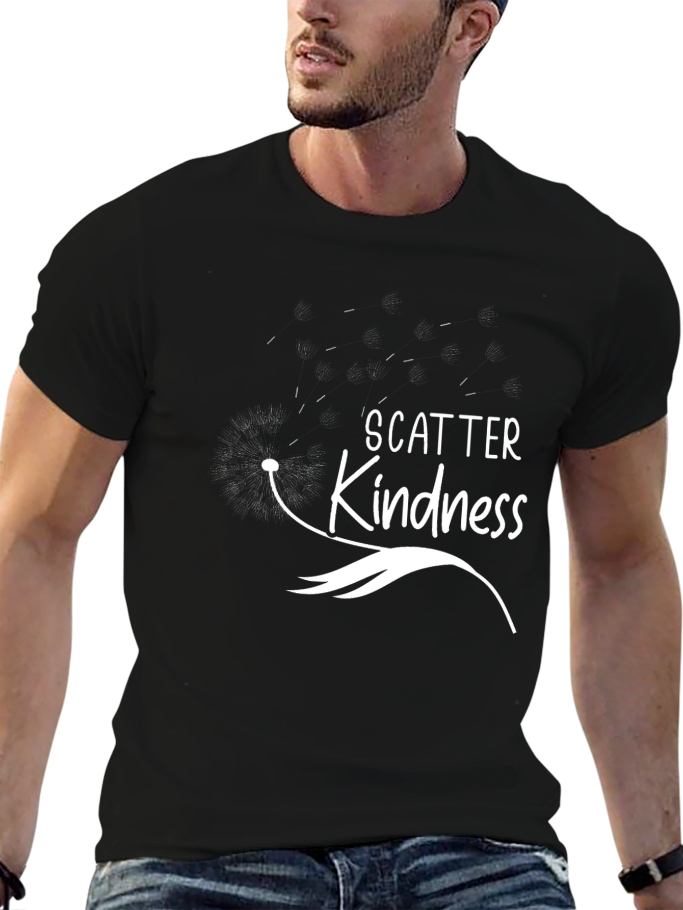 Scatter Kindness Graphic Print Black T-Shirt