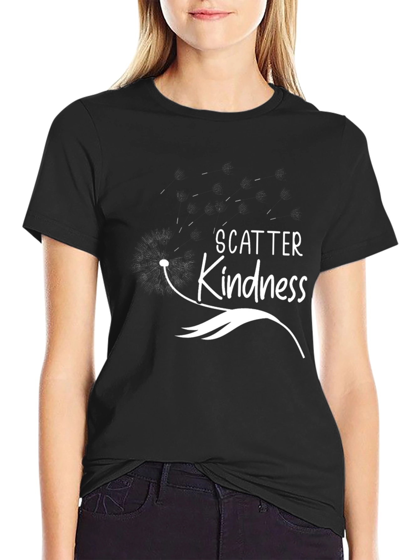 Scatter Kindness Graphic Print Black T-Shirt