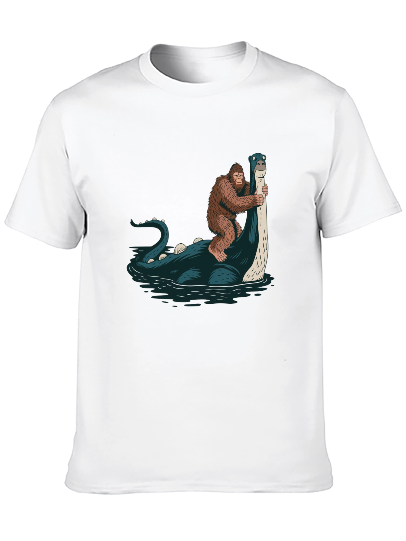 Bigfoot Riding Loch Ness Monster T-Shirt