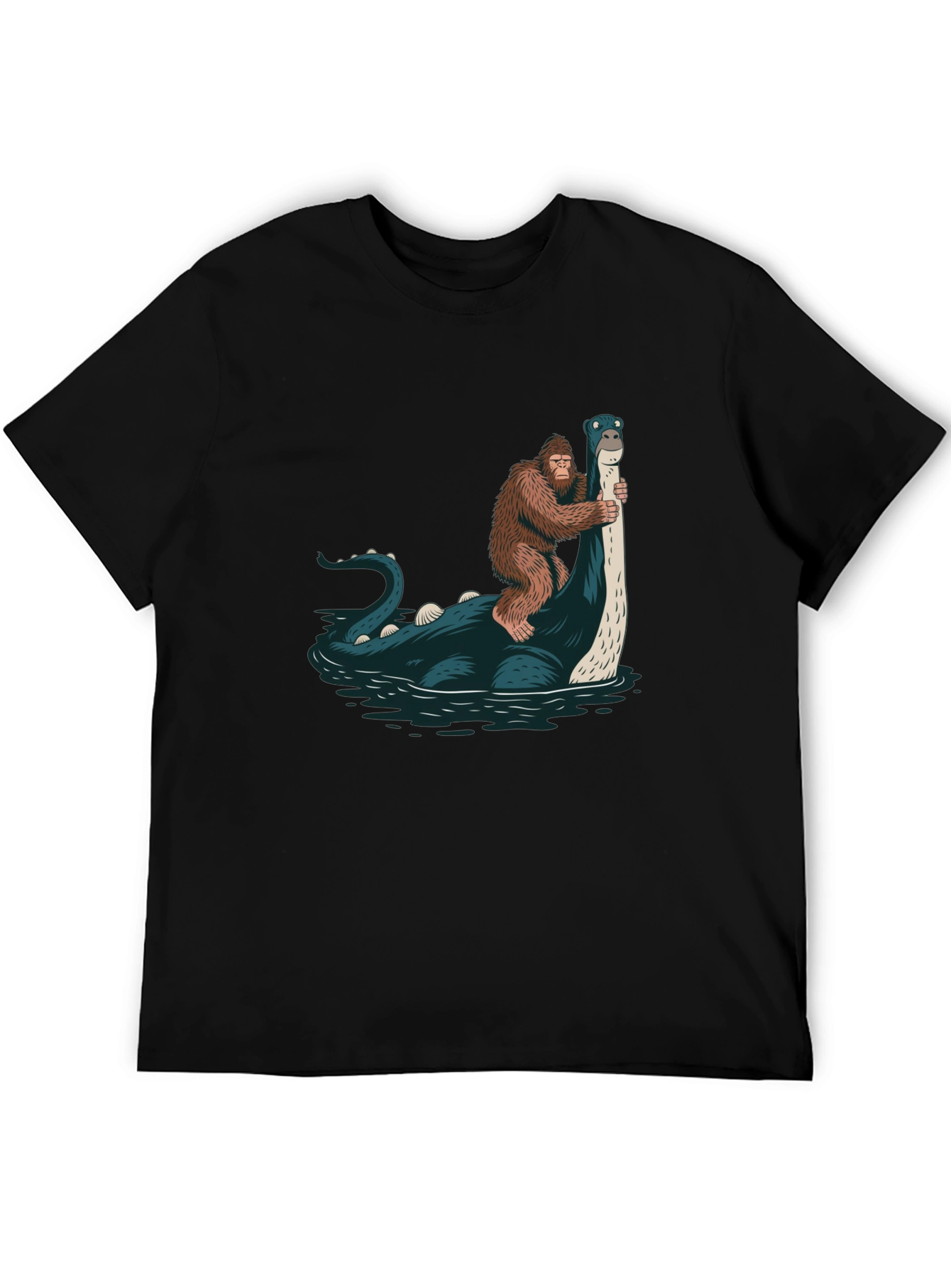 Bigfoot Riding Loch Ness Monster T-Shirt