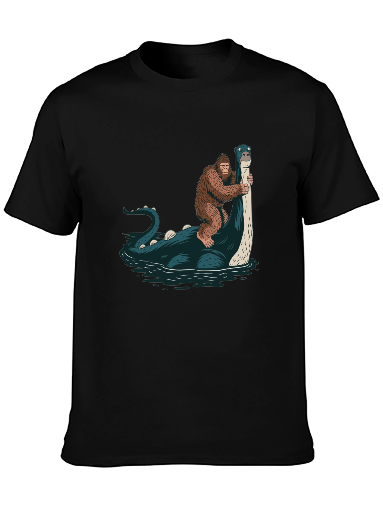 Bigfoot Riding Loch Ness Monster T-Shirt