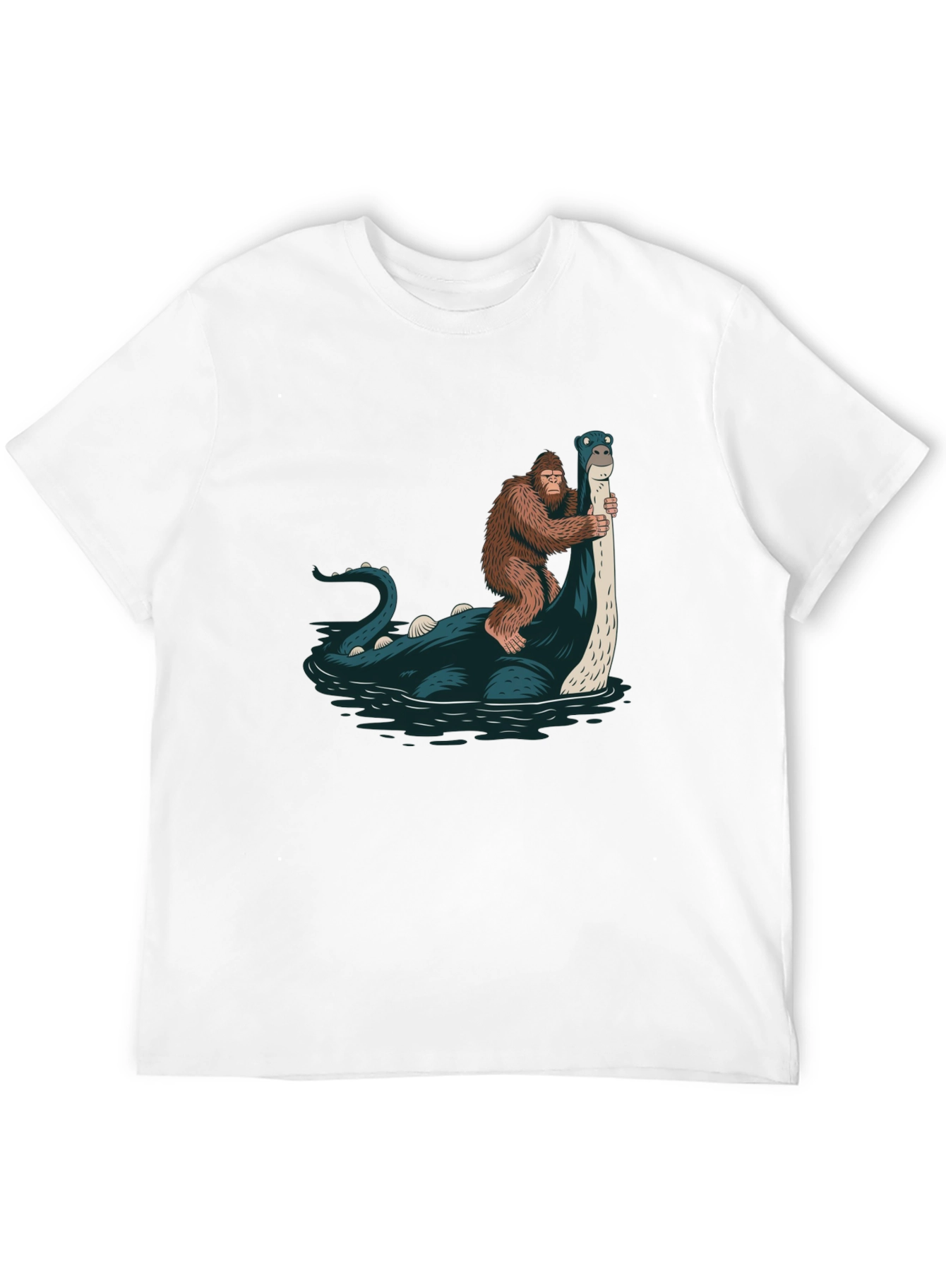 Bigfoot Riding Loch Ness Monster T-Shirt