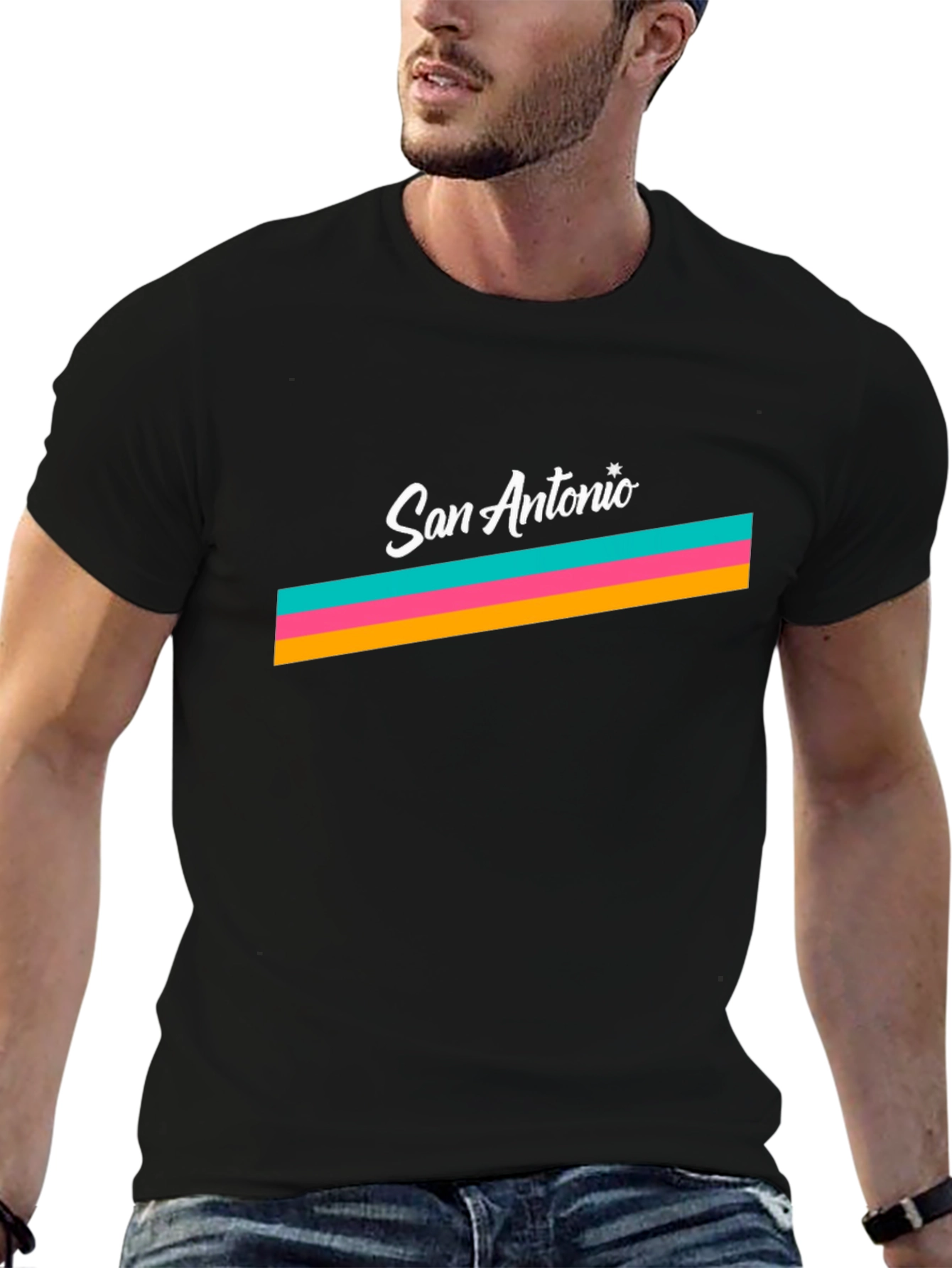 San Antonio Stripes Black T-Shirt