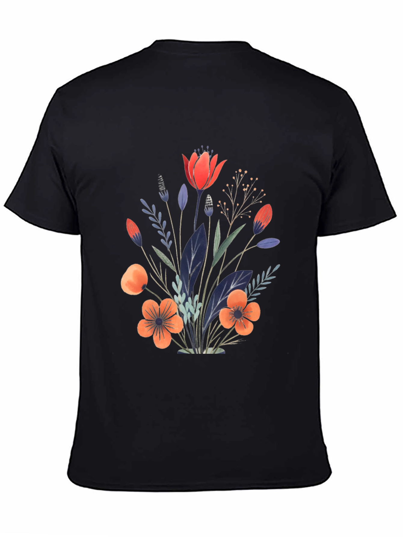 Floral Bouquet Graphic Print Black T-Shirt