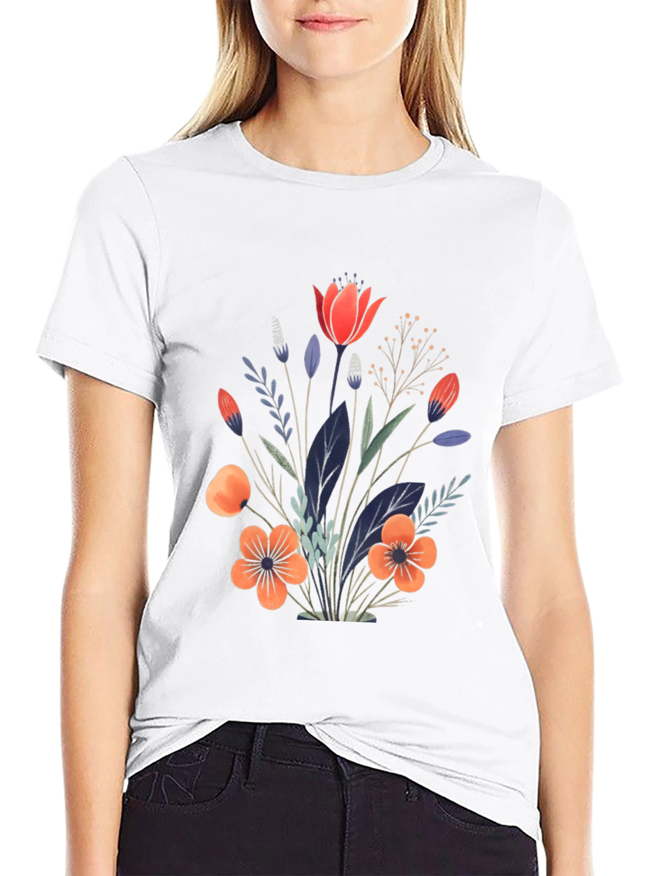 Floral Bouquet Graphic Print Black T-Shirt