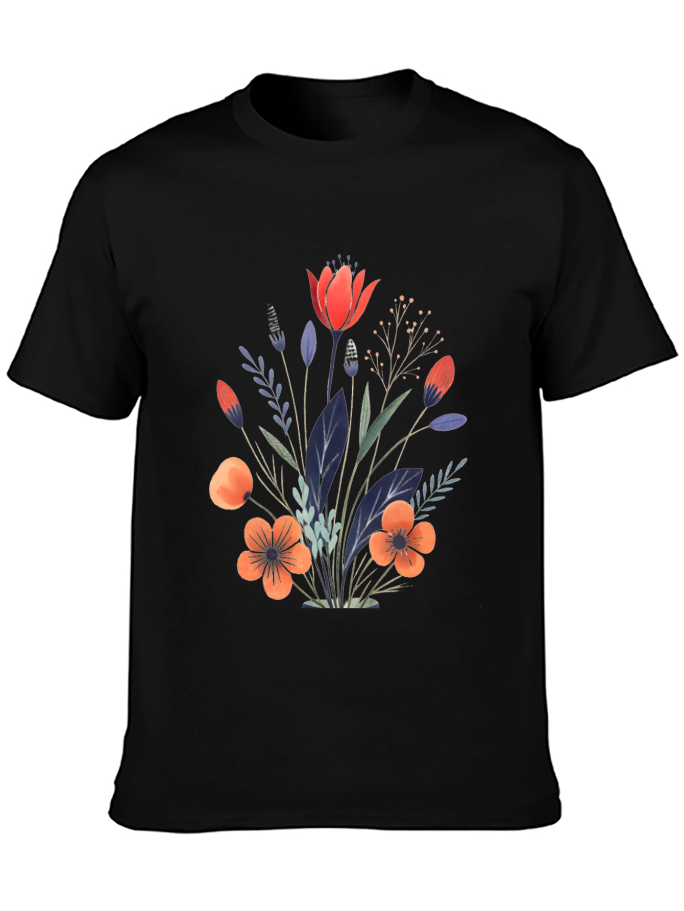 Floral Bouquet Graphic Print Black T-Shirt