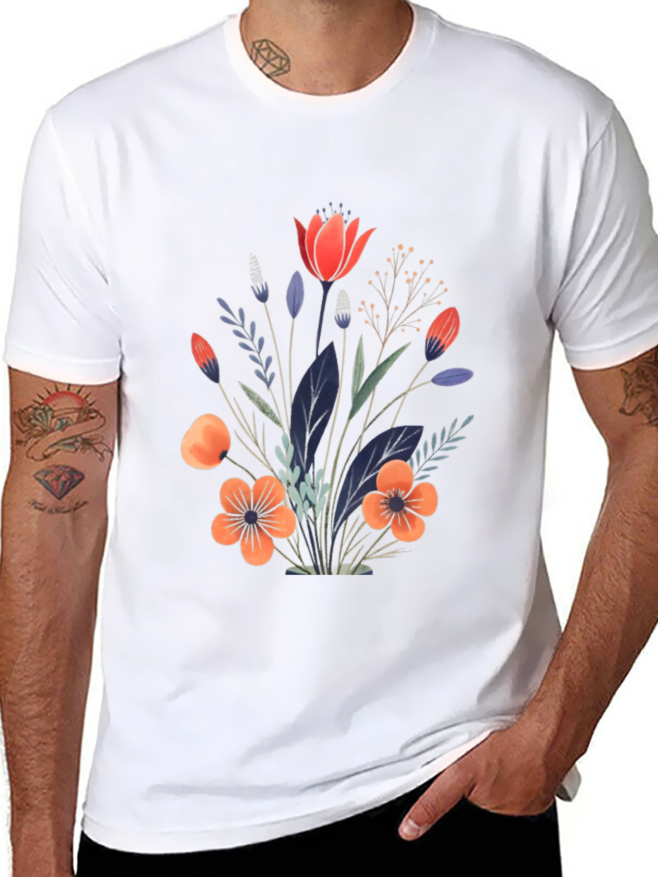 Floral Bouquet Graphic Print Black T-Shirt
