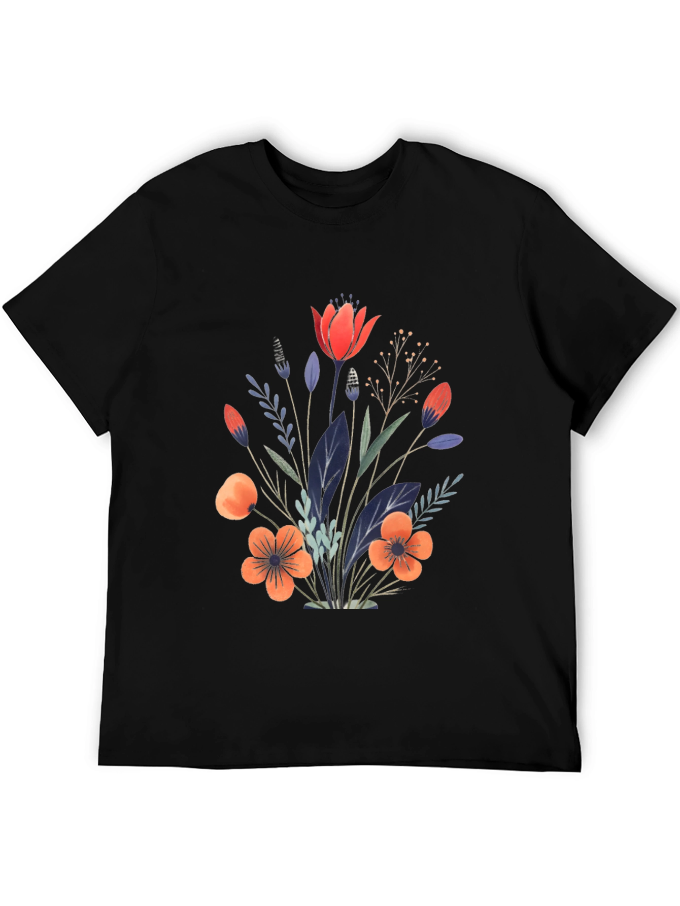 Floral Bouquet Graphic Print Black T-Shirt