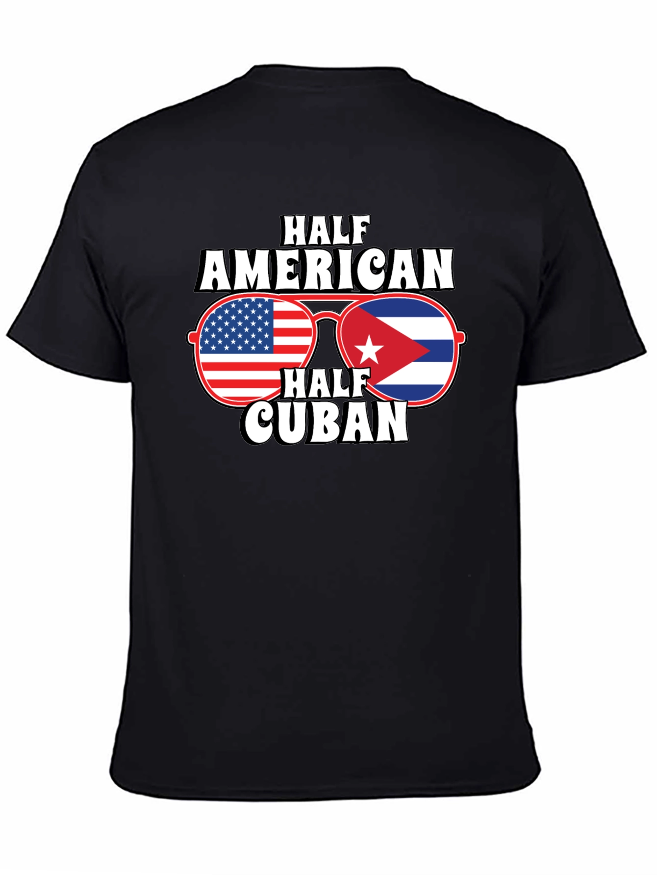 Half American Half Cuban Flag Sunglasses Graphic T-Shirt