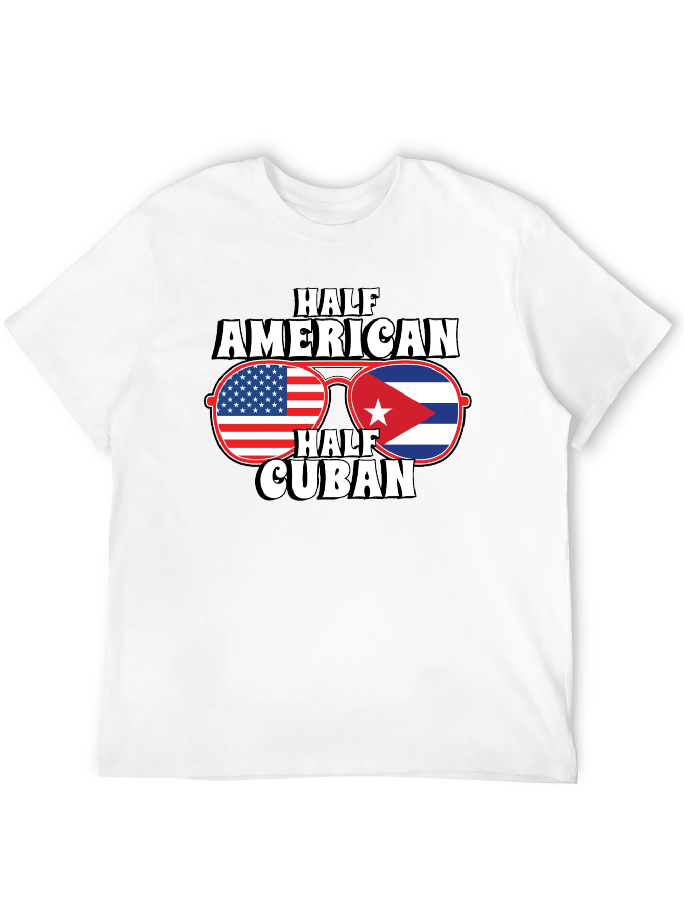 Half American Half Cuban Flag Sunglasses Graphic T-Shirt