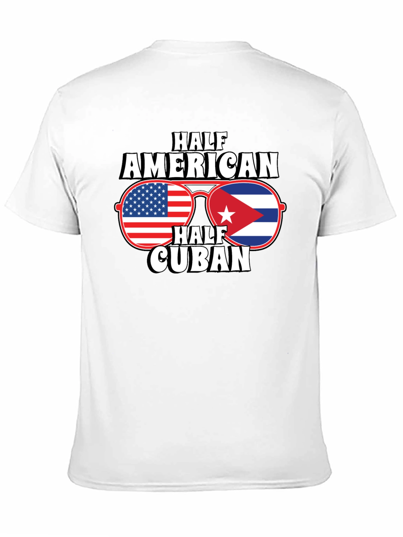 Half American Half Cuban Flag Sunglasses Graphic T-Shirt