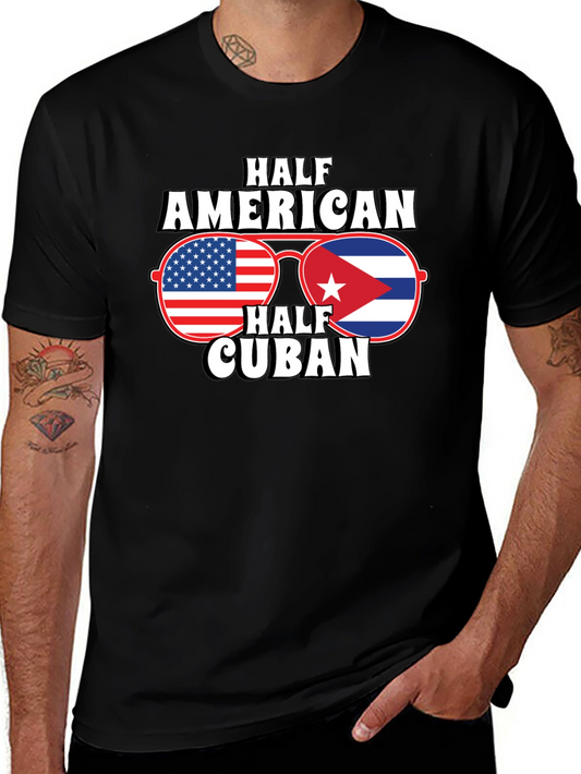 Half American Half Cuban Flag Sunglasses Graphic T-Shirt