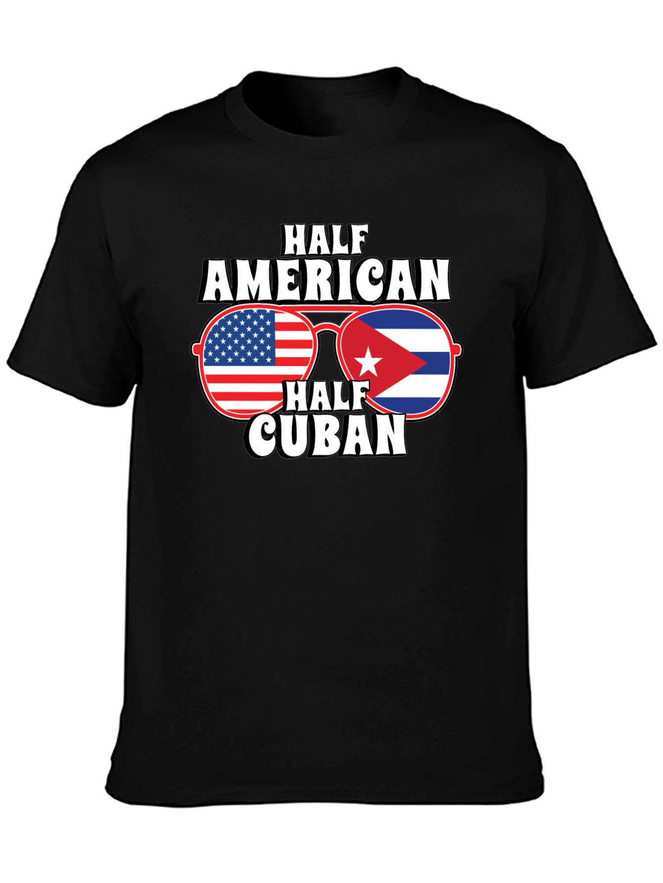 Half American Half Cuban Flag Sunglasses Graphic T-Shirt