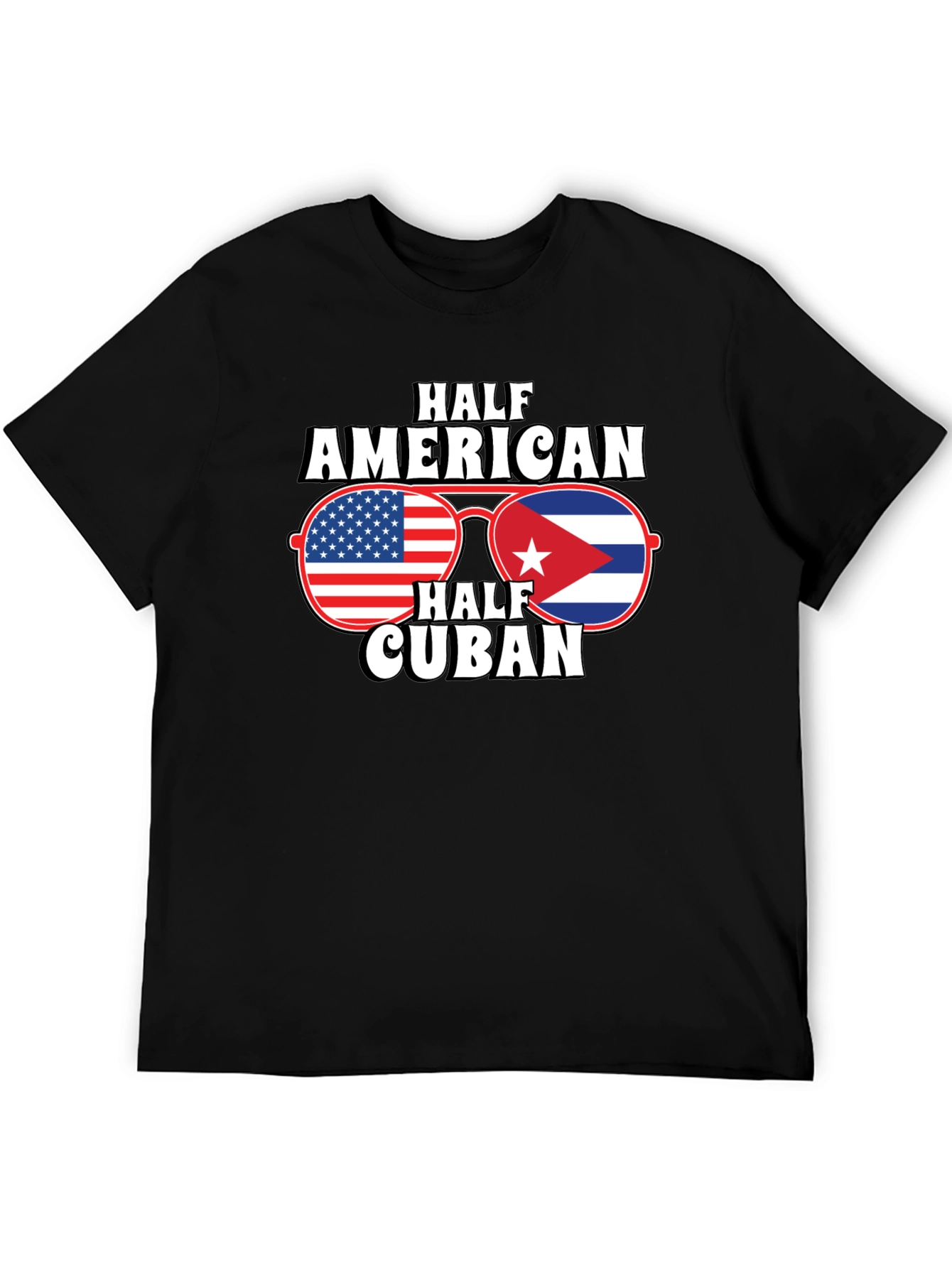 Half American Half Cuban Flag Sunglasses Graphic T-Shirt