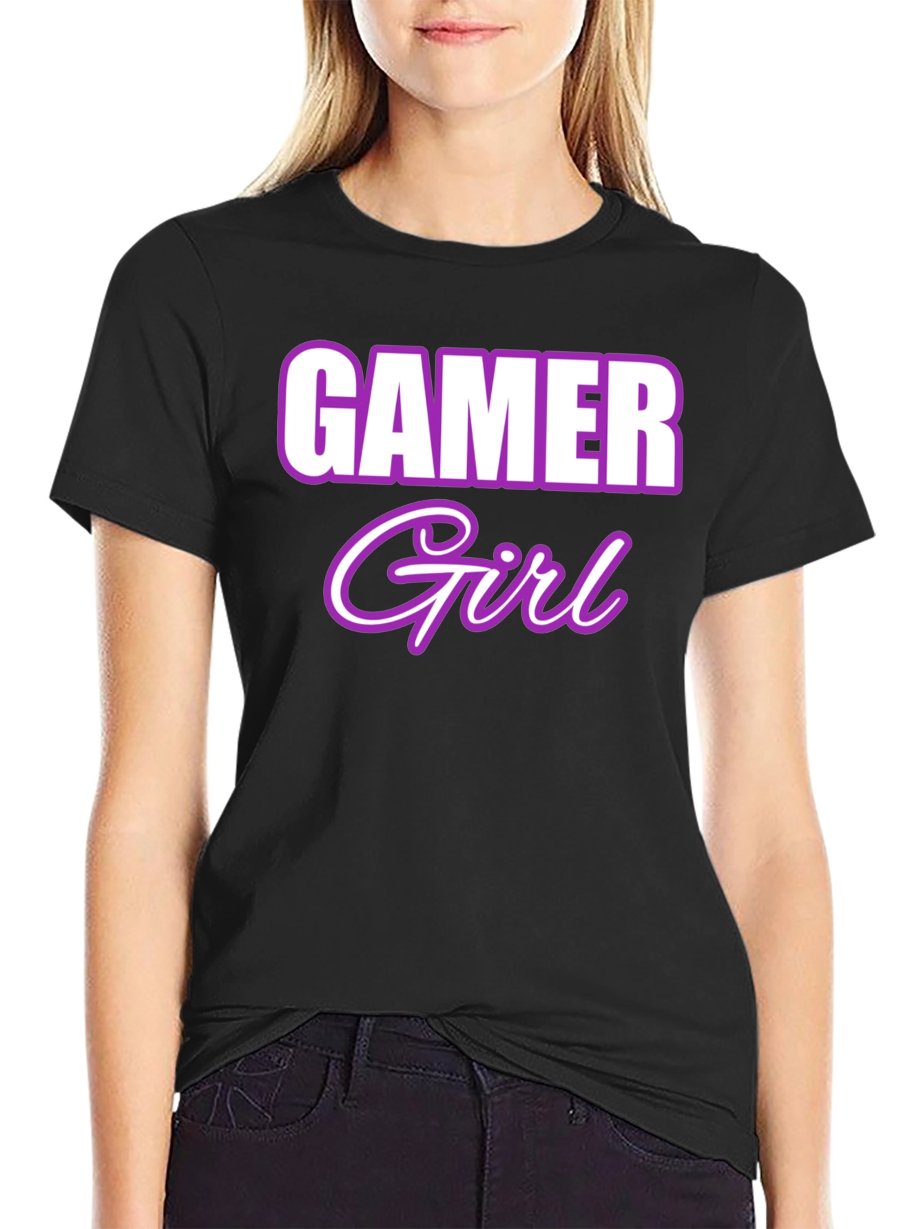 Gamer Girl Graphic Tee - Black Cotton Blend