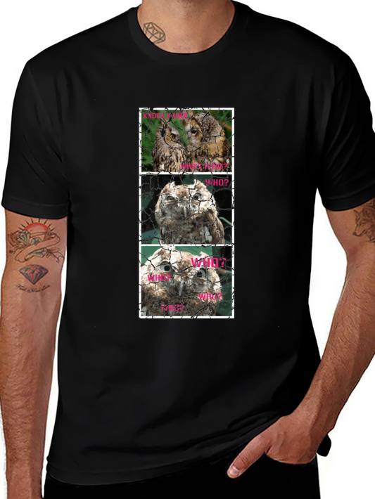 Owl Trio T-Shirt - Knowledge Who What Why Cotton Tee