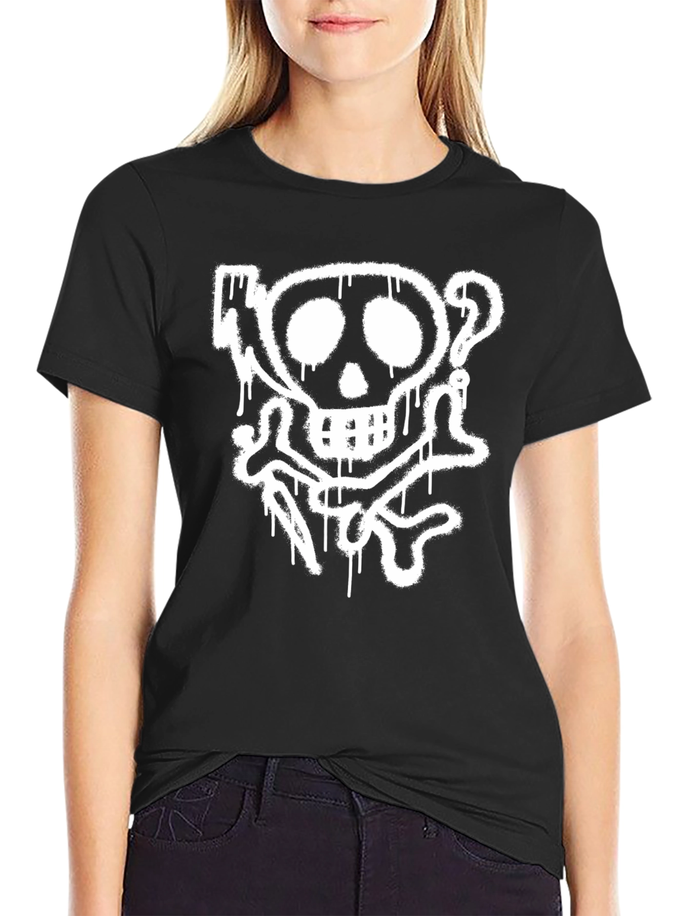 Skull & Crossbones Graphic Tee - Black Cotton T-Shirt