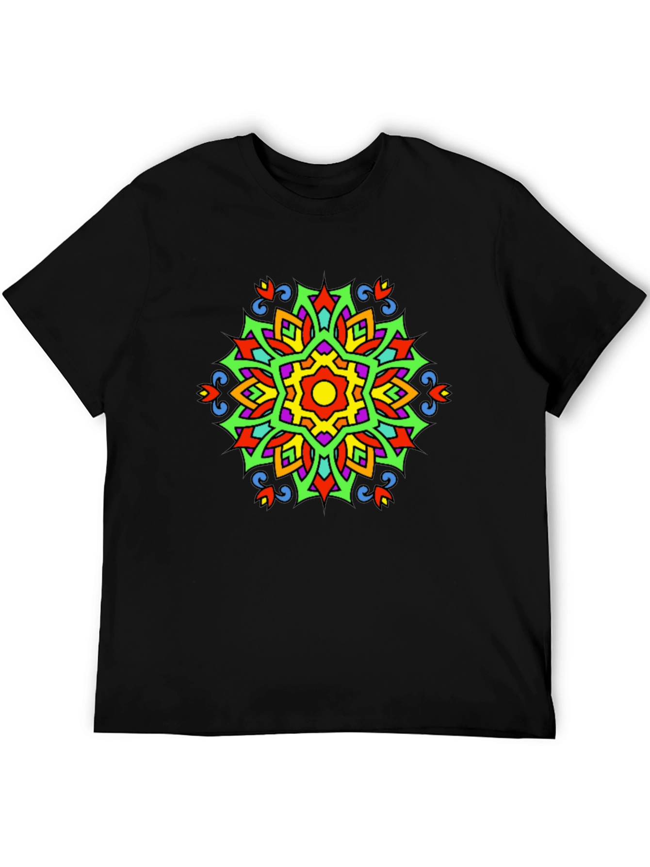 Vibrant Mandala Graphic Print Tee - Black Casual T-Shirt