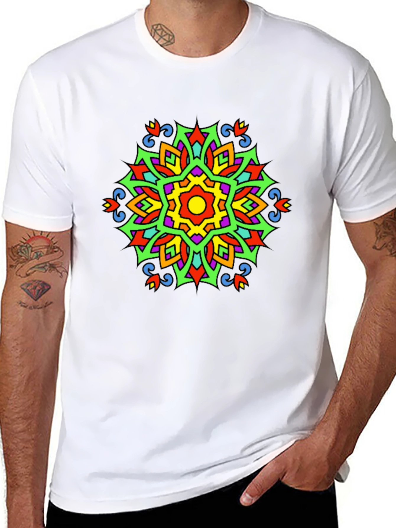 Vibrant Mandala Graphic Print Tee - Black Casual T-Shirt