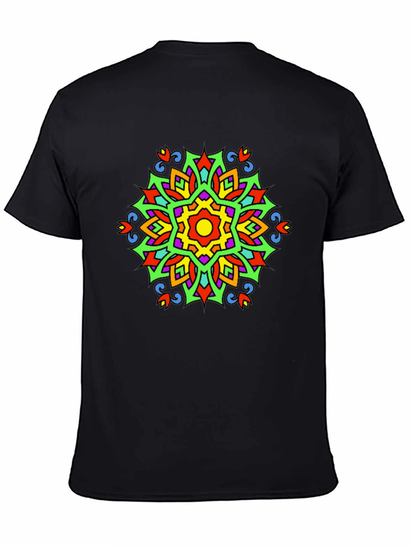 Vibrant Mandala Graphic Print Tee - Black Casual T-Shirt