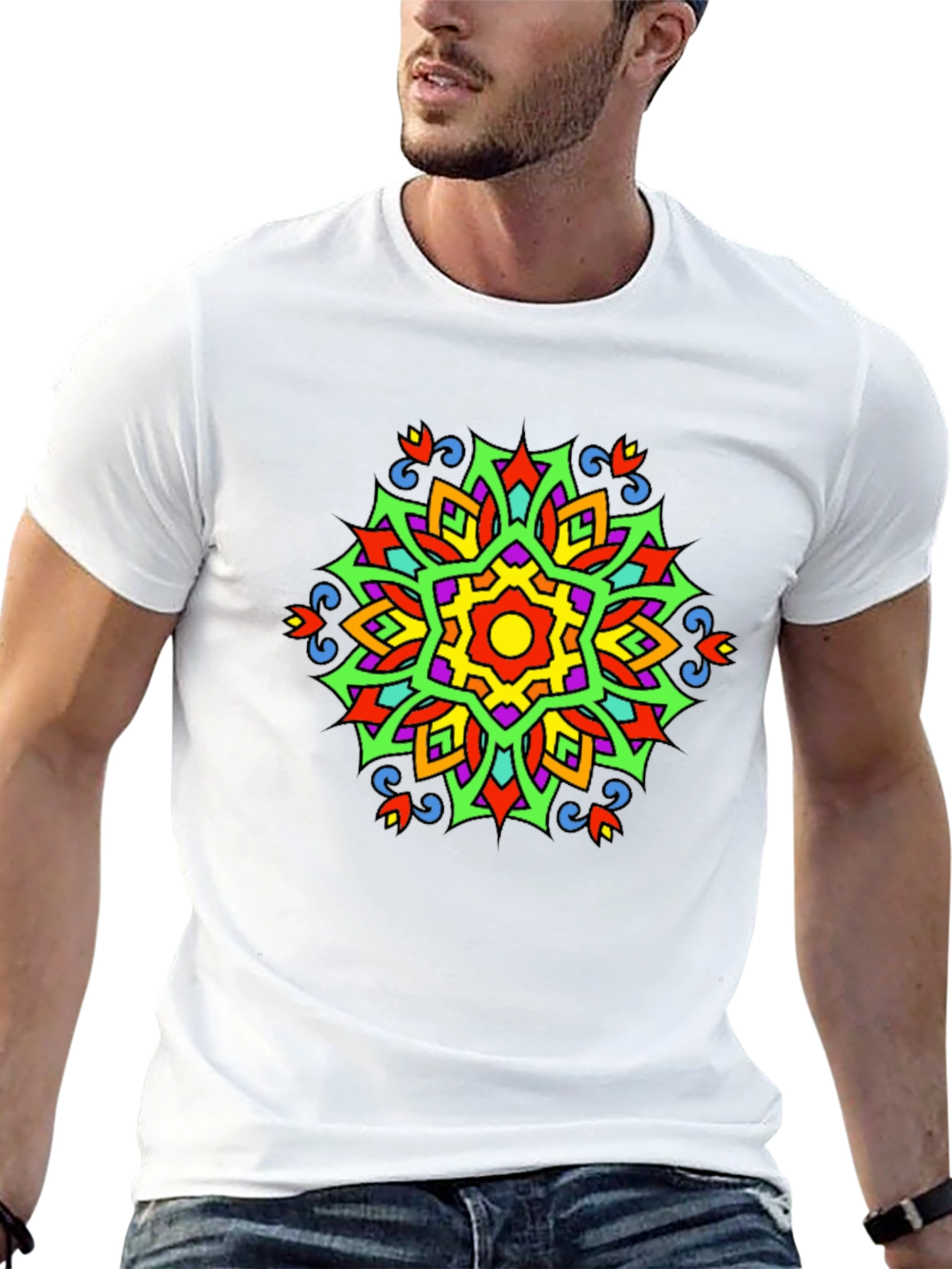 Vibrant Mandala Graphic Print Tee - Black Casual T-Shirt