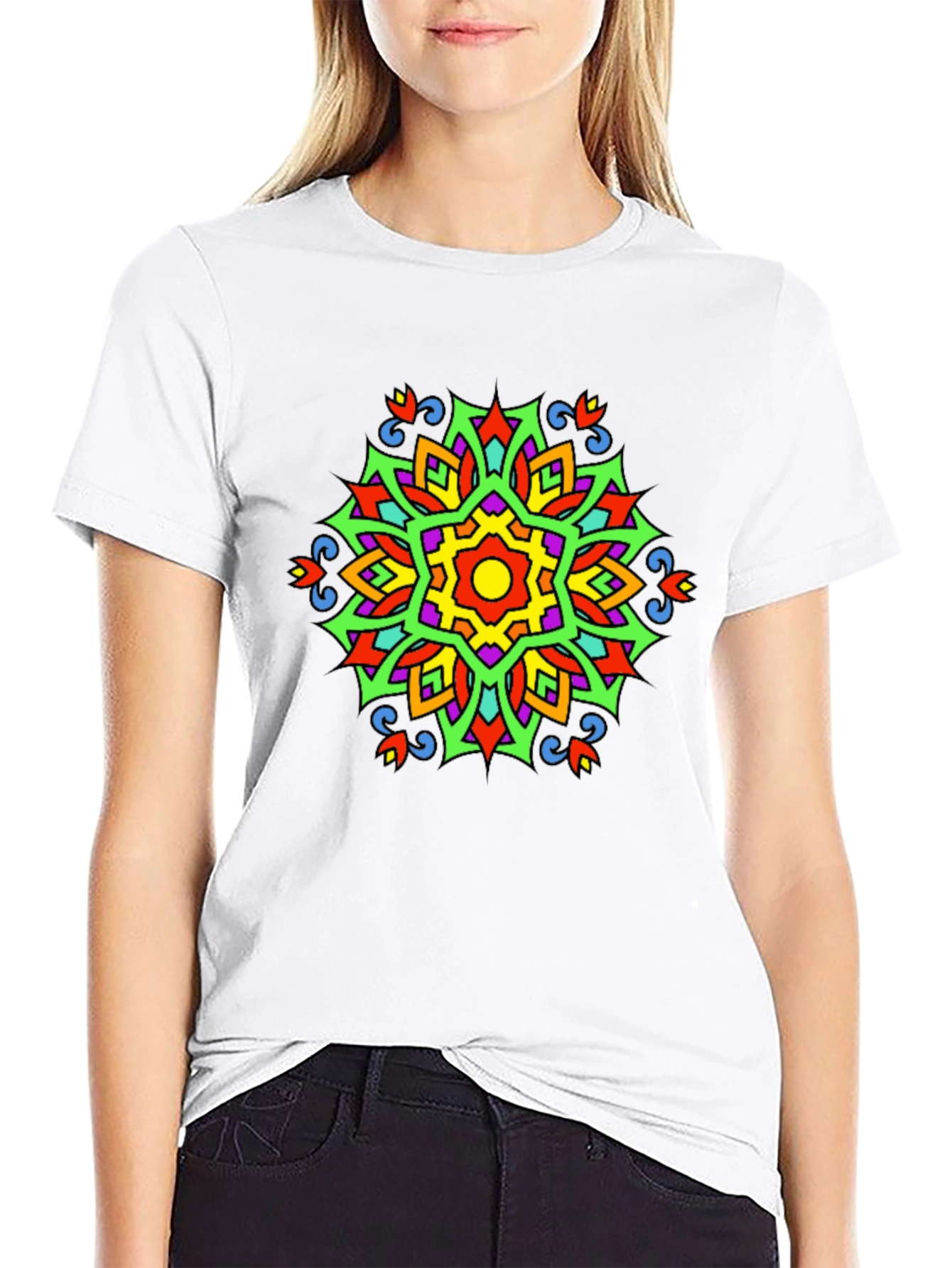 Vibrant Mandala Graphic Print Tee - Black Casual T-Shirt