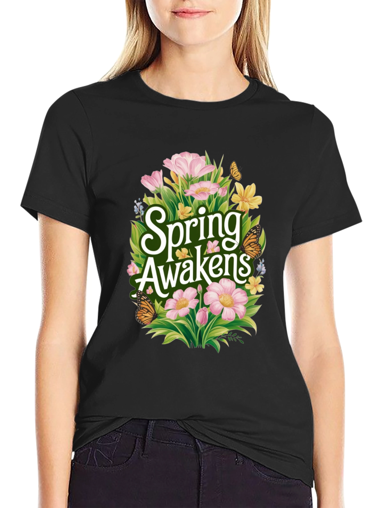 Spring Awakens Black Graphic Tee