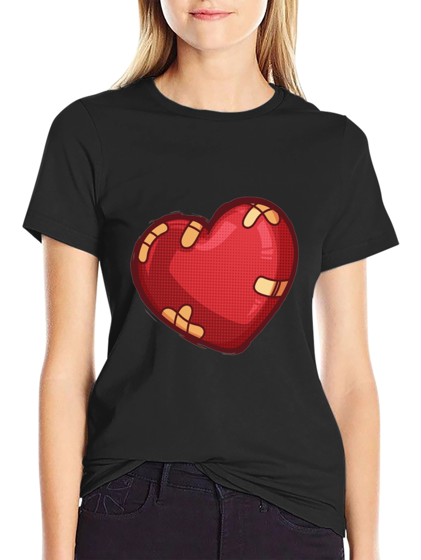 Mended Heart Graphic Tee - Black Casual T-Shirt