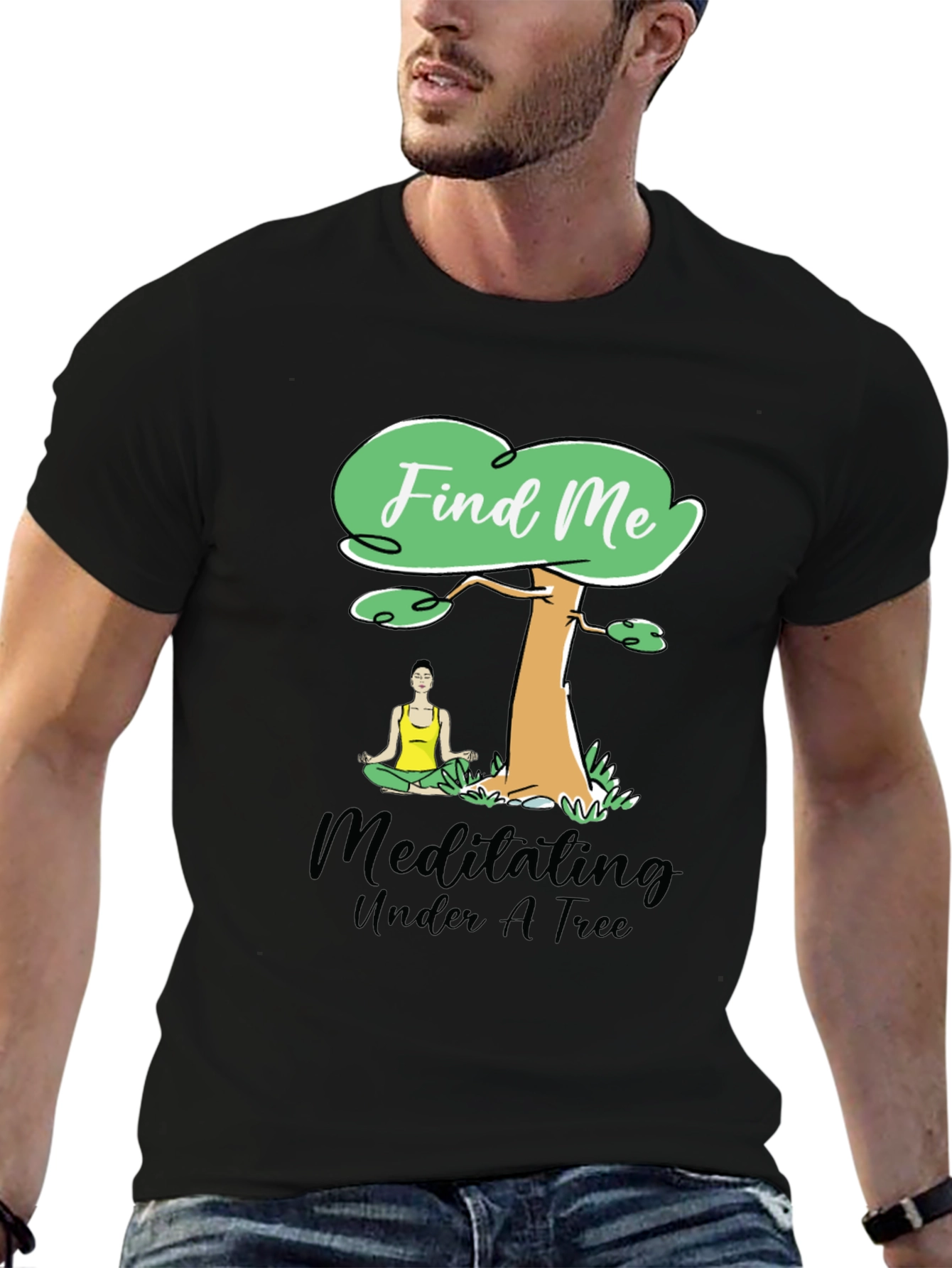 Find Me Meditating Under A Tree Black T-Shirt