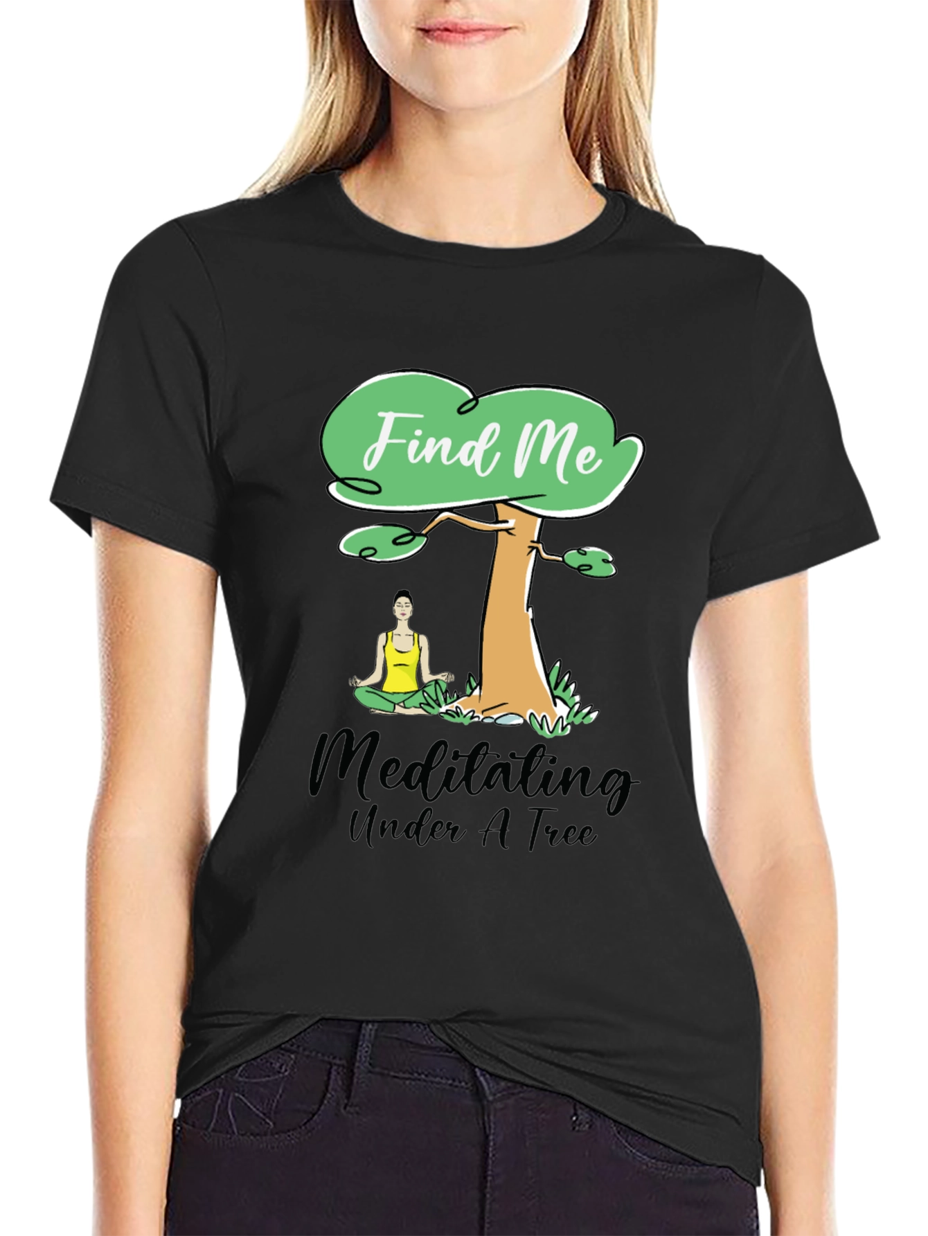 Find Me Meditating Under A Tree Black T-Shirt