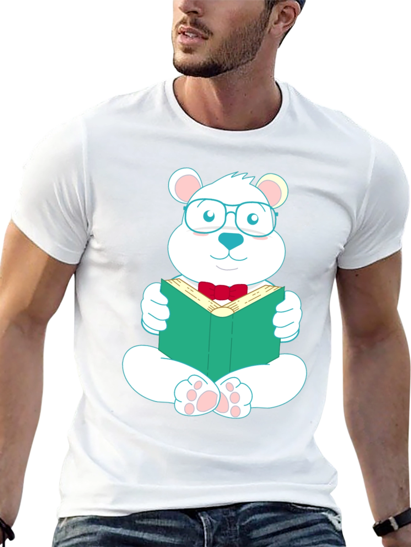 Black T-Shirt with Reading Bear Graphic