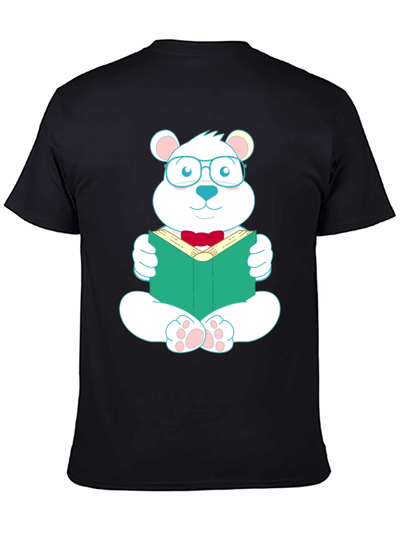 Black T-Shirt with Reading Bear Graphic