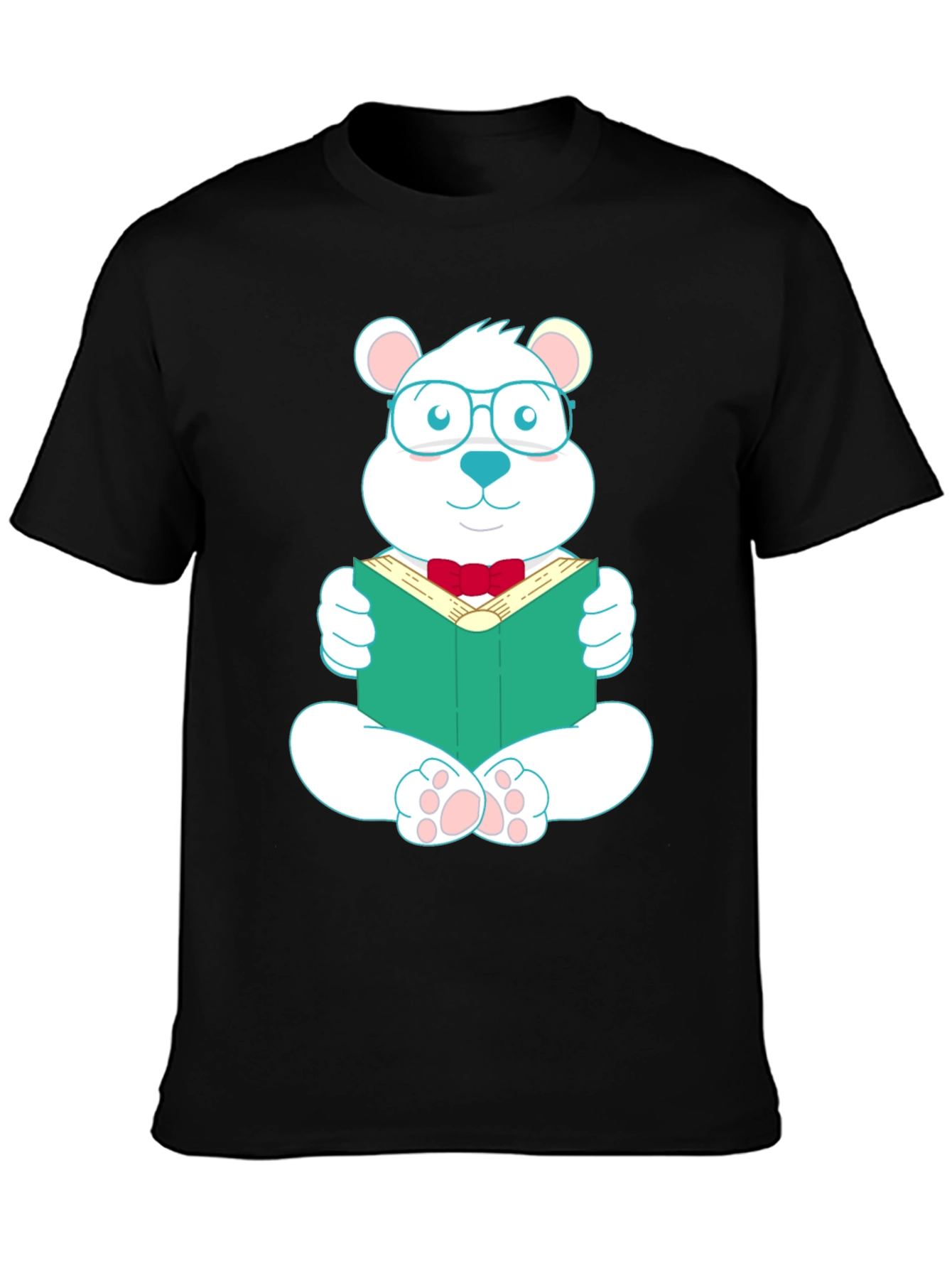 Black T-Shirt with Reading Bear Graphic