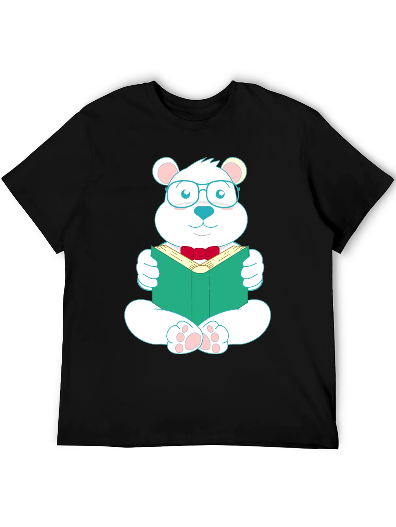 Black T-Shirt with Reading Bear Graphic