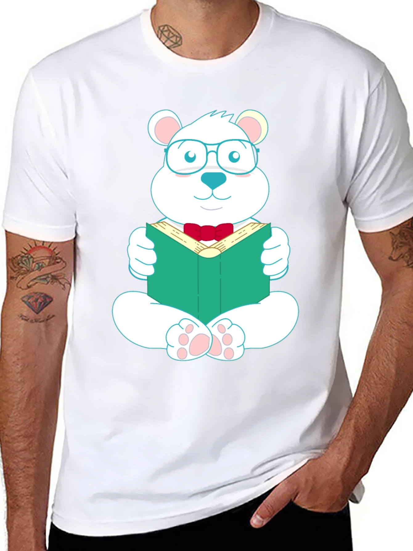 Black T-Shirt with Reading Bear Graphic