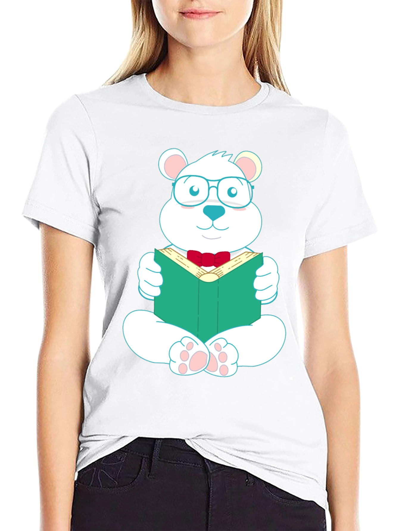 Black T-Shirt with Reading Bear Graphic