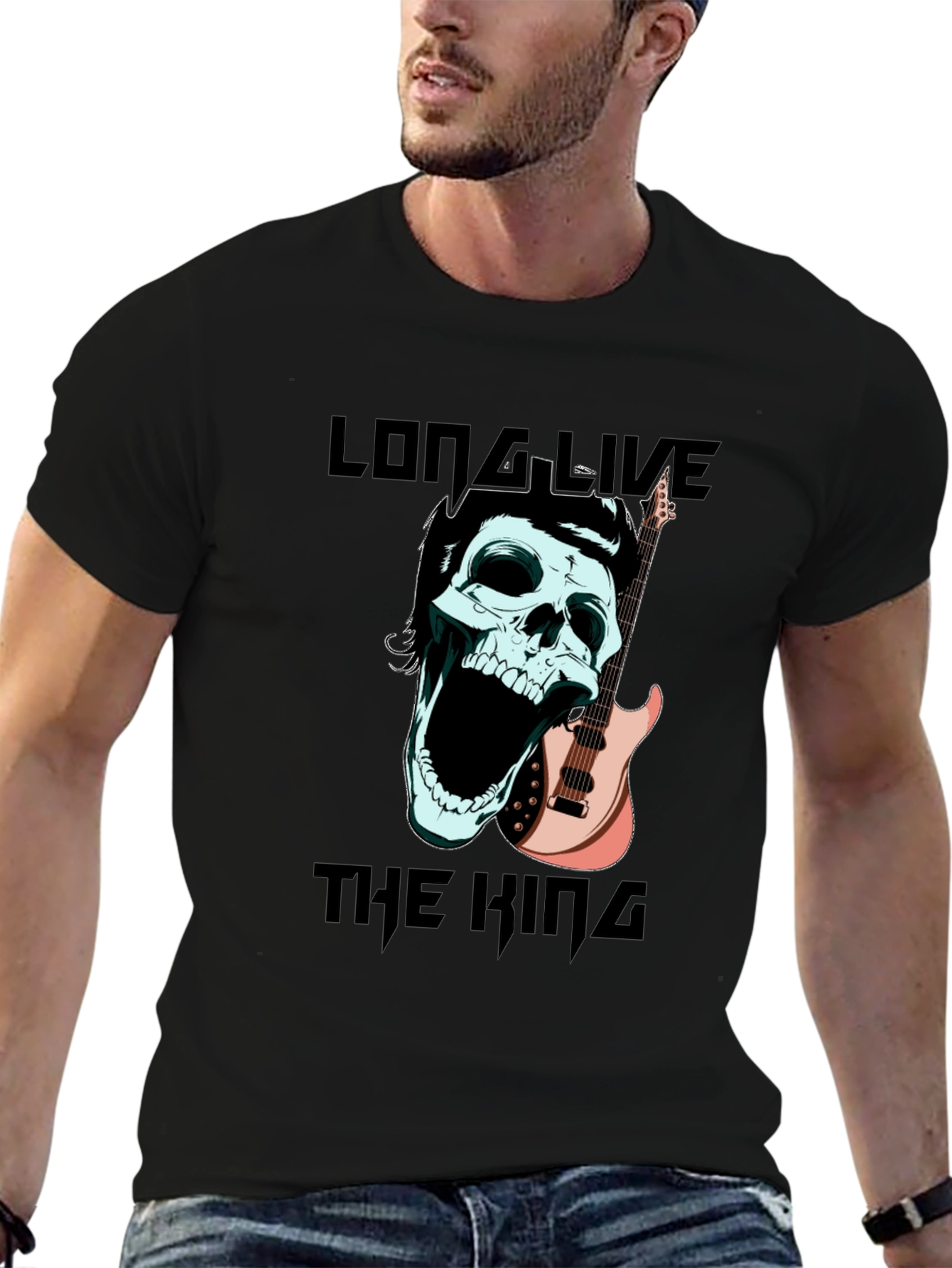 Long Live the King T-Shirt Skull & Guitar Design