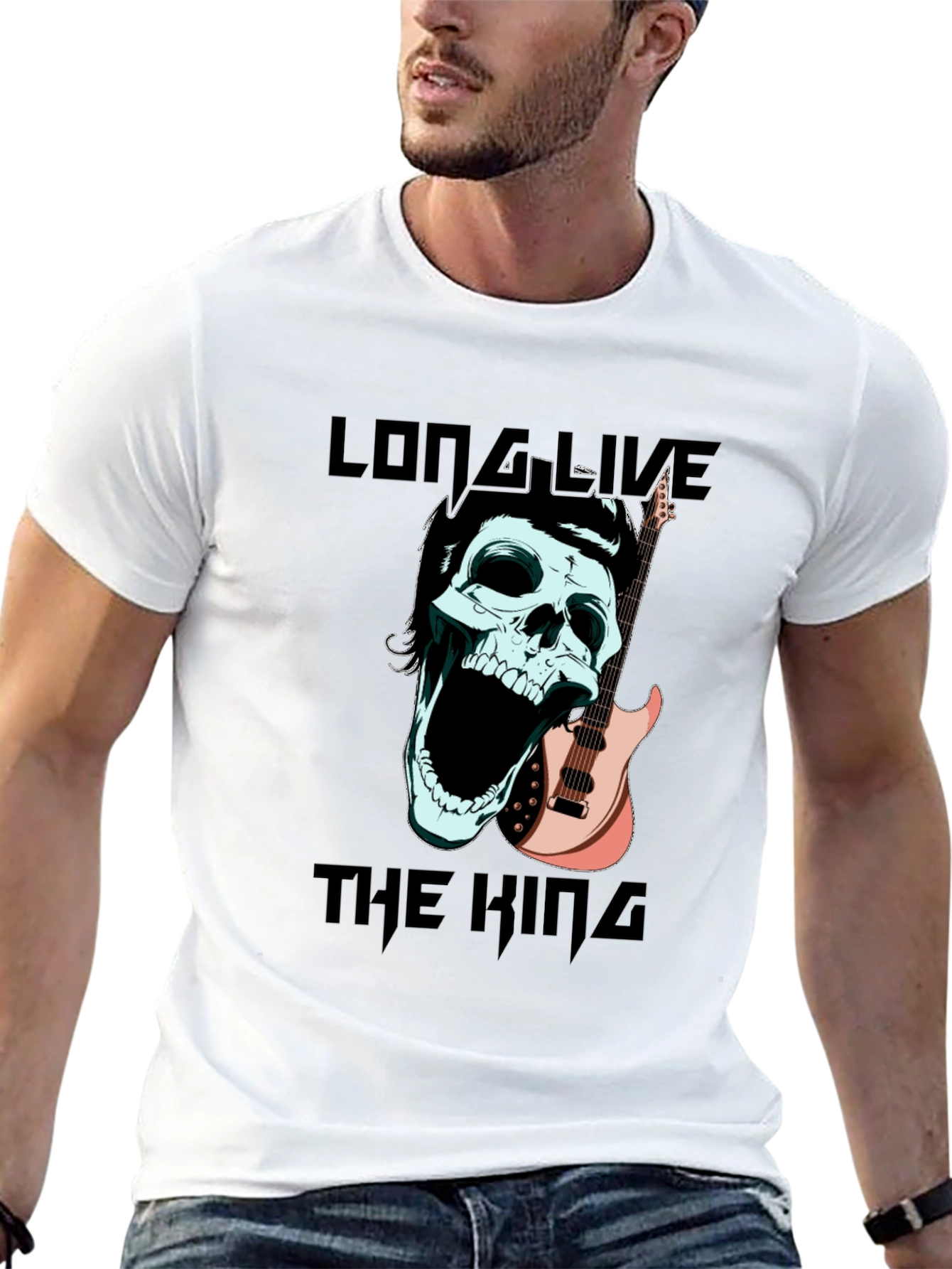 Long Live the King T-Shirt Skull & Guitar Design