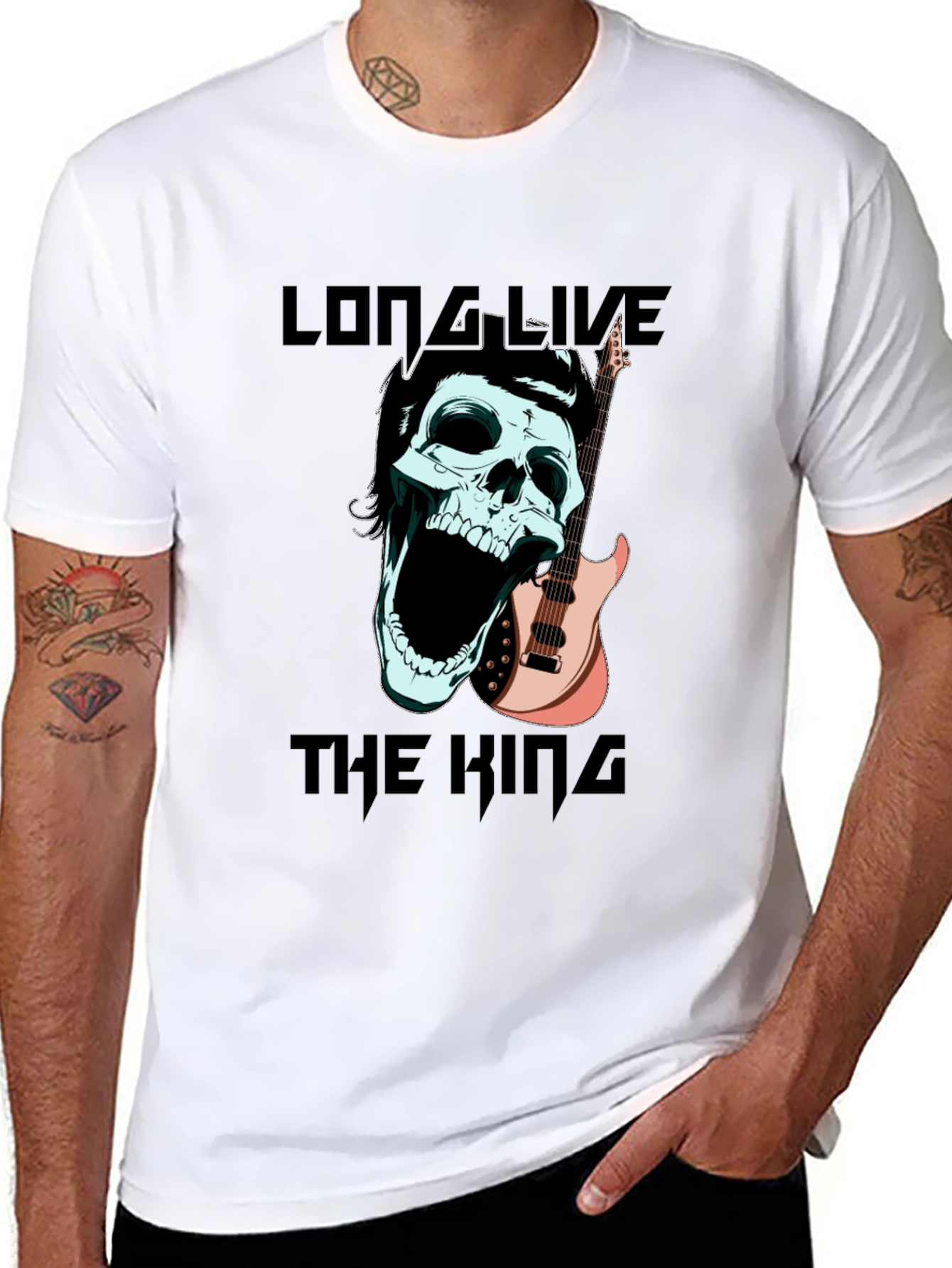 Long Live the King T-Shirt Skull & Guitar Design