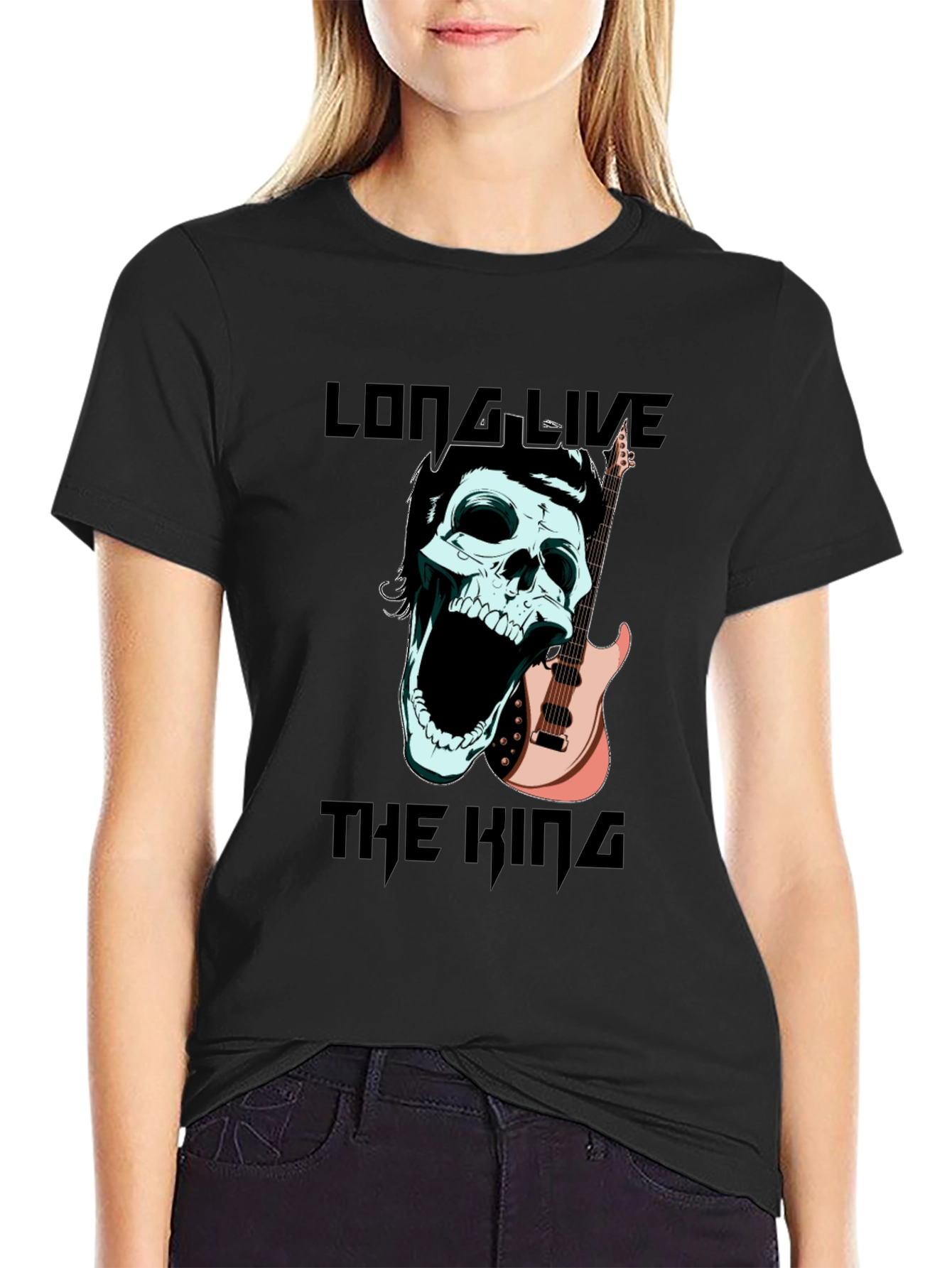 Long Live the King T-Shirt Skull & Guitar Design