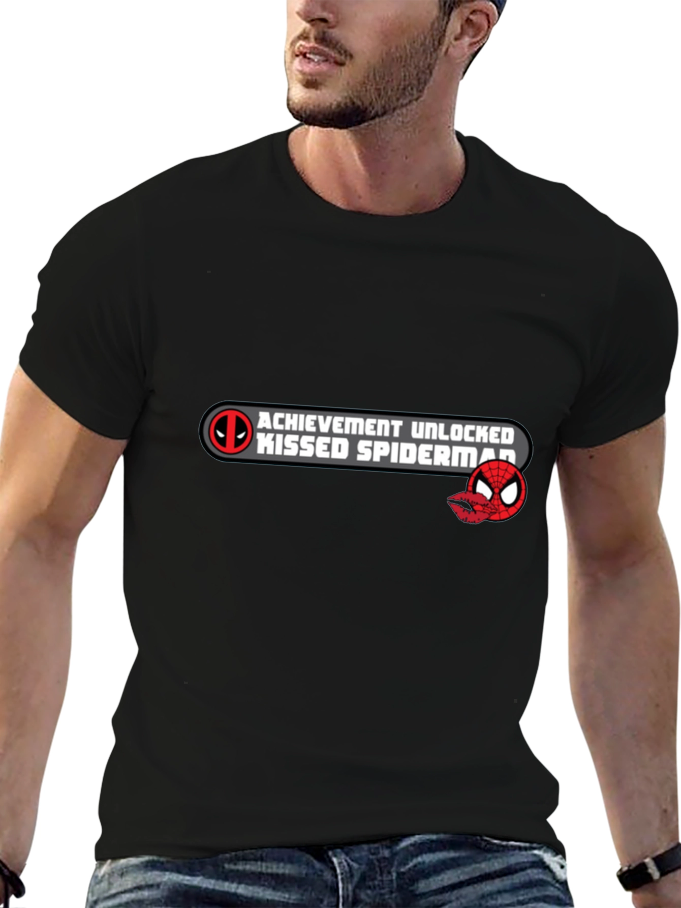 Achievement Unlocked: Kissed Spiderman Black T-Shirt