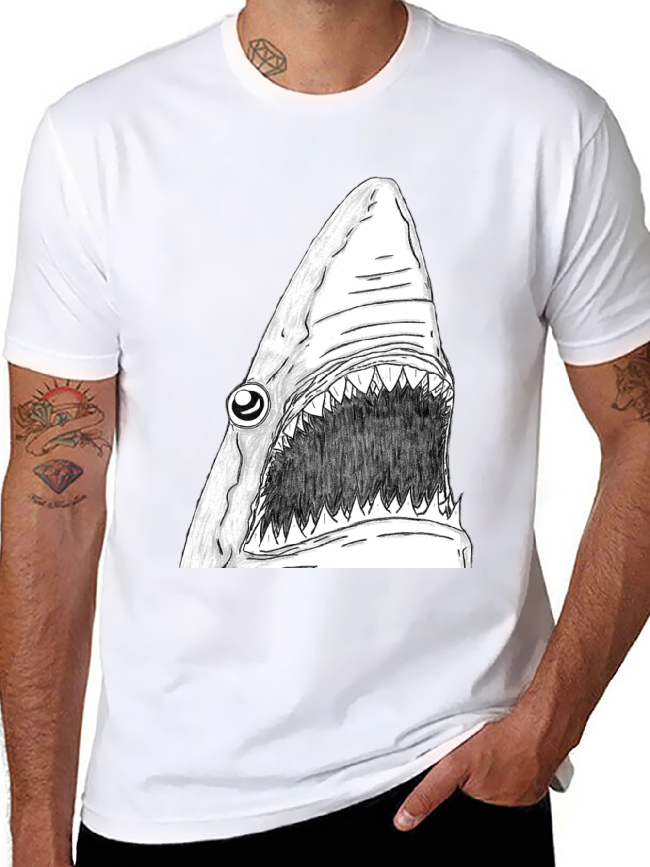 Shark Graphic Tee - Mens Black Cotton T-Shirt